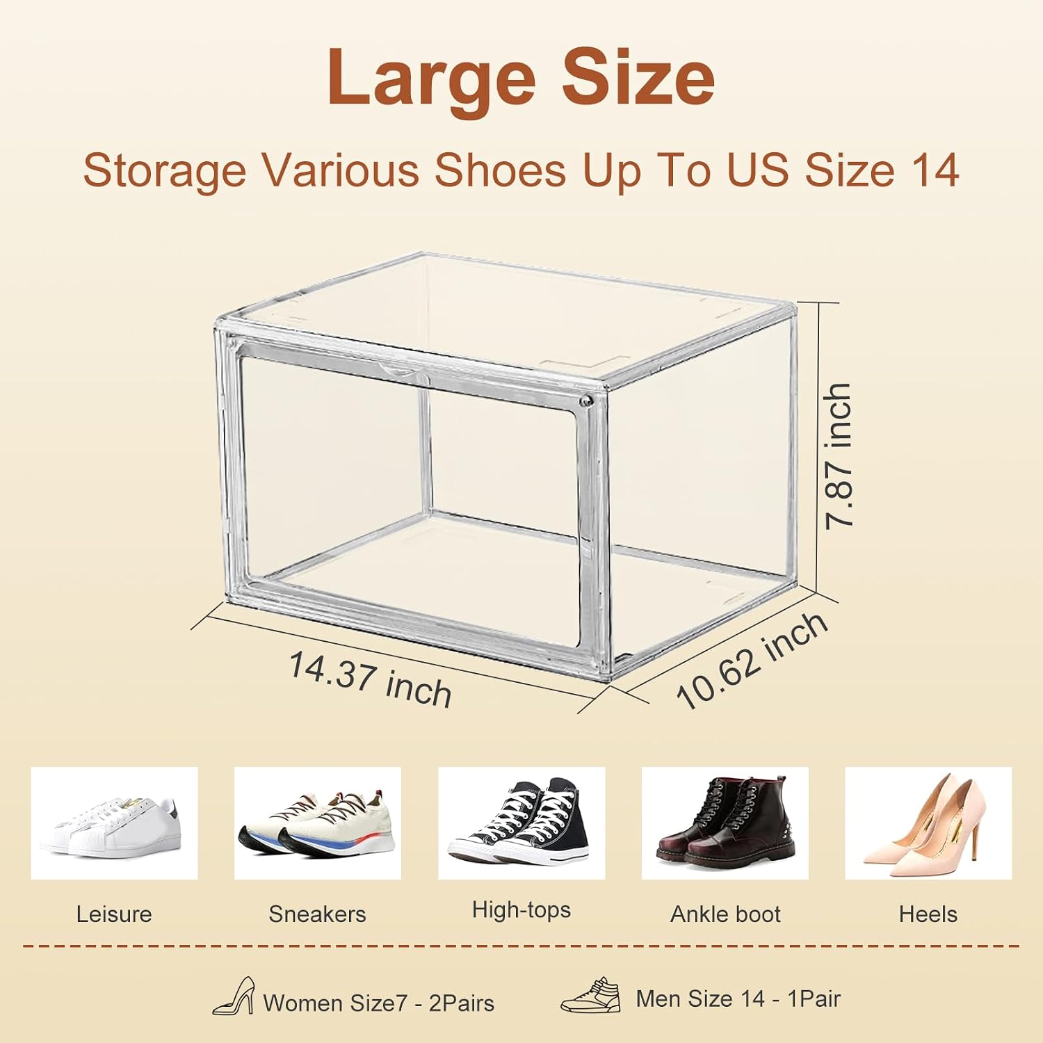 eYotto 1 Pack Acrylic Clear Shoe Storage Boxes Stackable, Acrylic Shoe Box US Size 14, Large Clear Shoe Organizer With Magnetic Door for Closet Cabinet Sneaker Hat Handbag