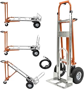 4 in 1 Convertible Hand Truck 1000LBS, Aluminum Folding Dolly Cart, SST Heavy Duty with Pneumatic Wheels & 4-Mode Switching for Moving, Warehouse, Construction, 51" Platform
