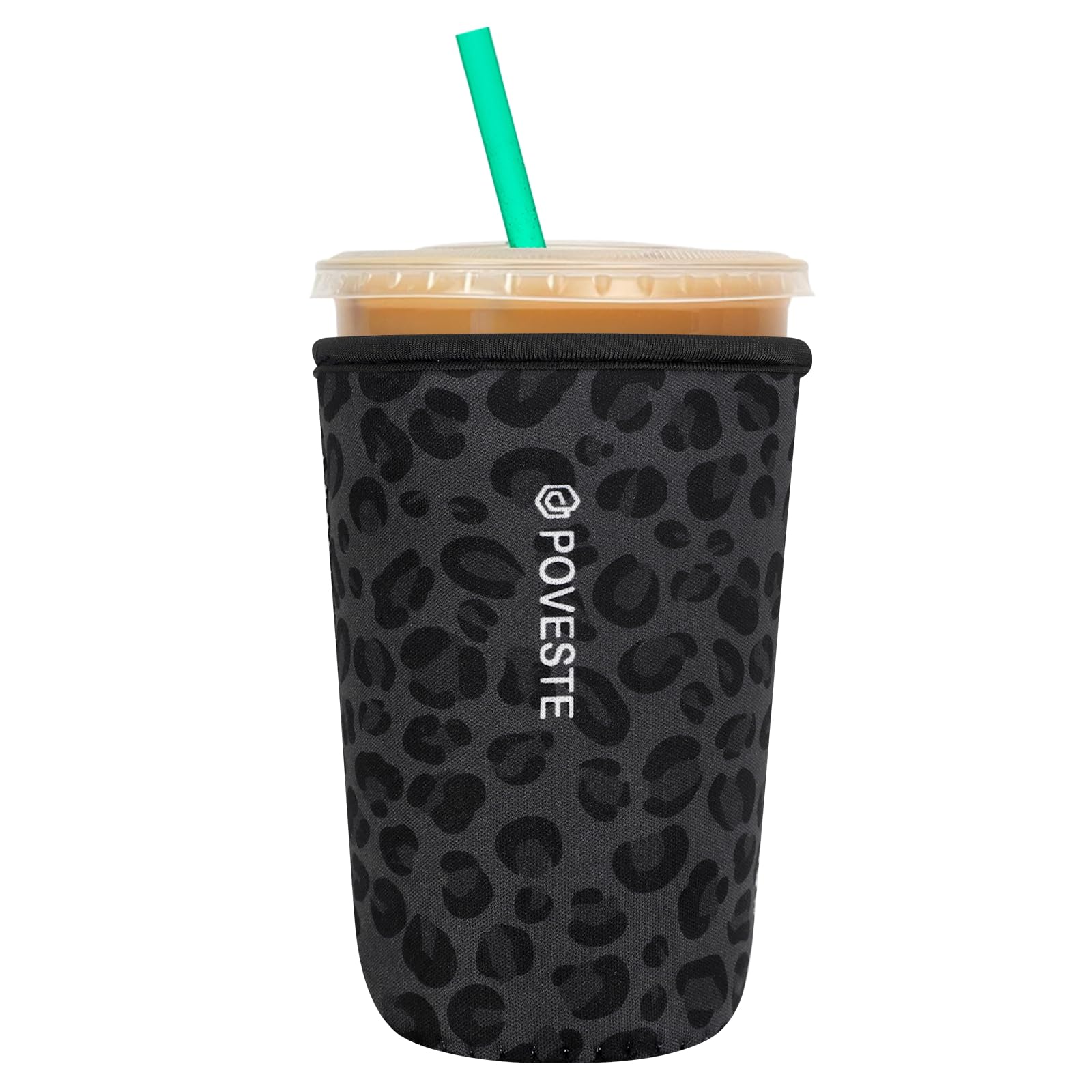 Reusable Neoprene Insulator Sleeve for Iced Coffee &amp; Cold Soda, Coffee Sleeves for Iced &amp; Hot Drinks, Cold Beverage Cooler Compatible with Starbucks, Dunkin (Black Panther, Medium: 22-24oz)