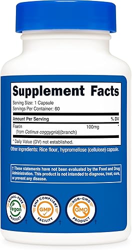Miniatura 5 de Nutricost Fisetin Cápsulas de 100 mg, 60 cápsulas Antioxidante de polifenol natural Sin OMG, sin gluten y suplemento vegano