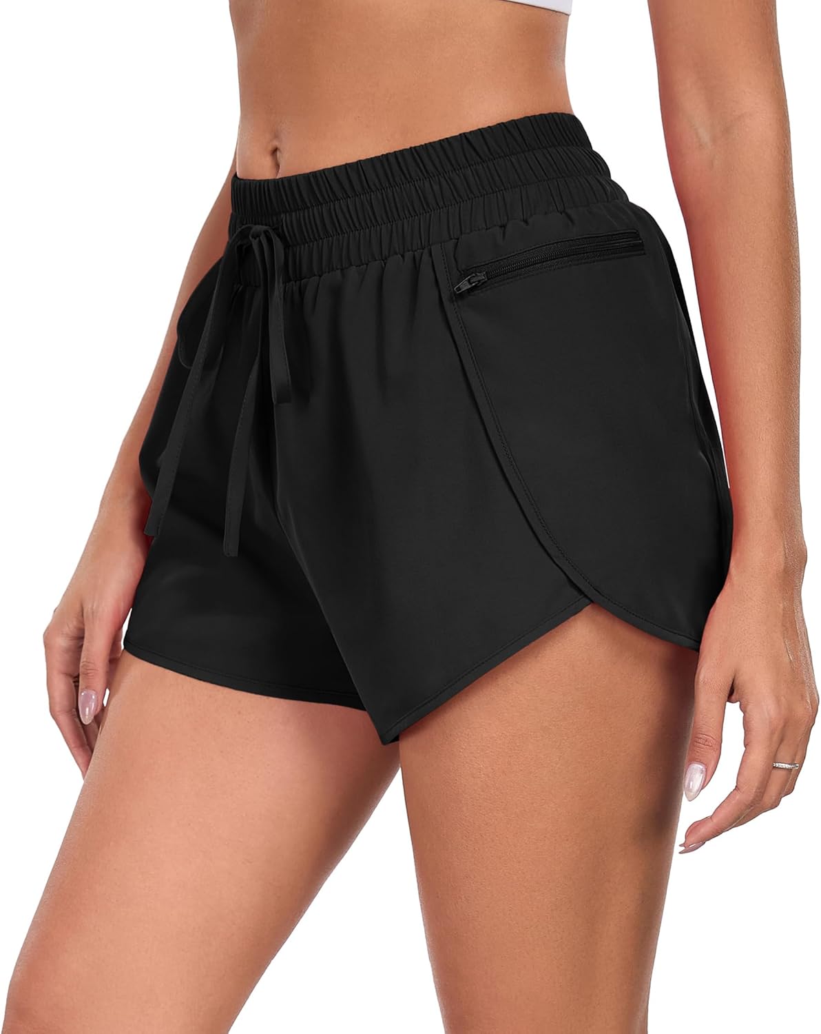 PrinStory Womens Athletic Shorts High Waisted Running Quick Dry Gym Workout Shorts with Zipper Pockets - Image 2