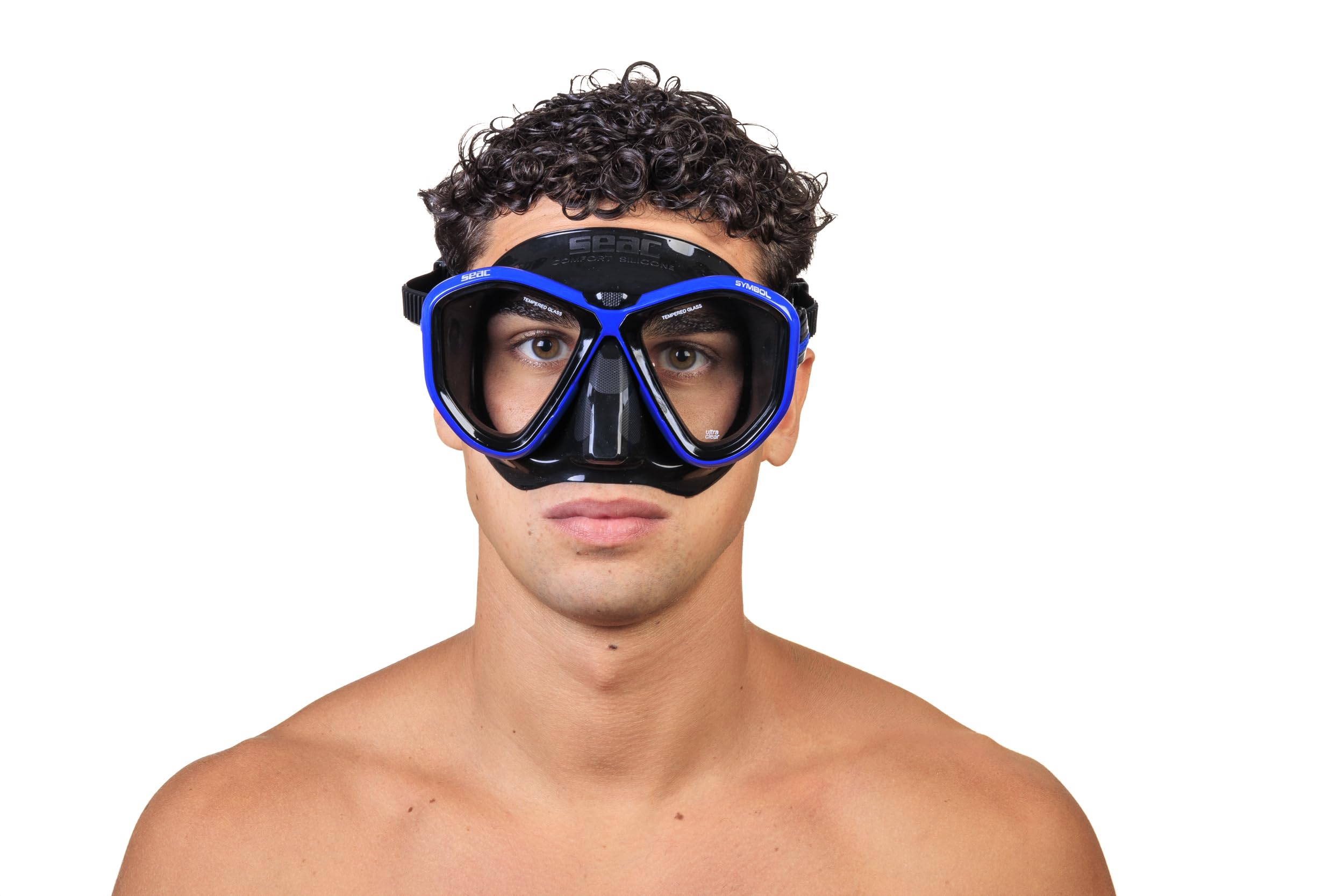 Seac Symbol, Masque de plongée Made in Italy à lentilles symétriques avec Boucle 3D Directement sur Le Visage, Bleu, Standard
