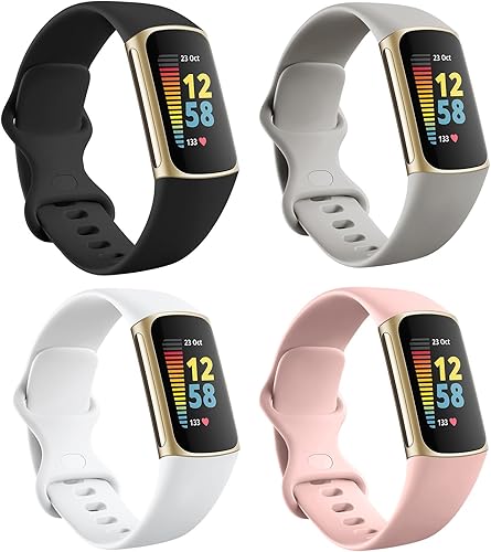 Maledan Correa compatible con Fitbit Charge 5 bandas para mujeresFitbit Charge 6, paquete de 4 pulseras de repuesto deportivas impermeables para