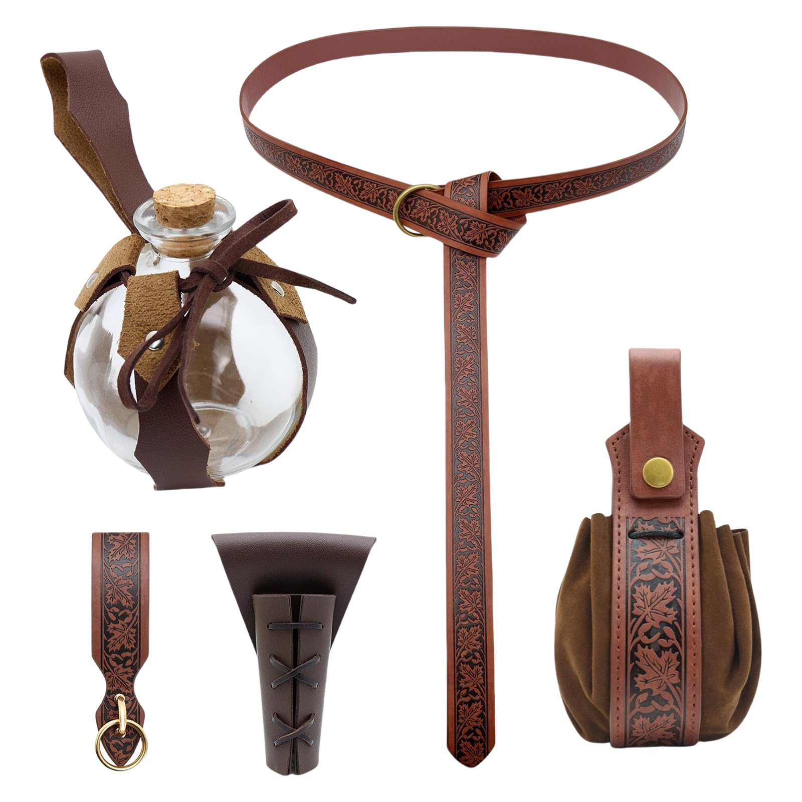 Disfraz medieval de cosplay con cinturón y botella de poción para falda de Halloween 8