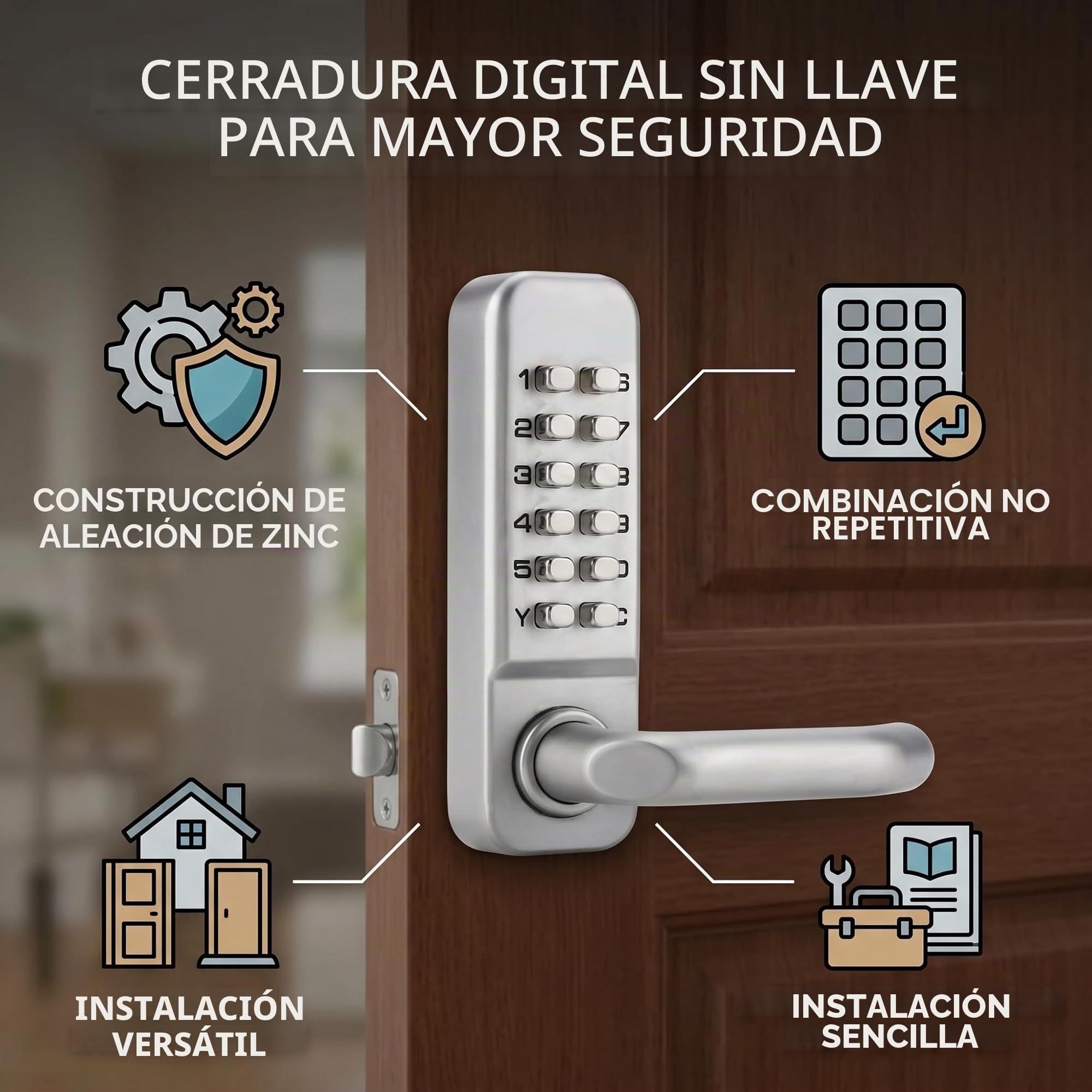 Cerradura de puerta sin llave impermeable con código mecánico de 1-11 dígitos, combinación de código contraseña para puertas de 30-60 mm de grosor, con mango y pestillo, aleación de zinc