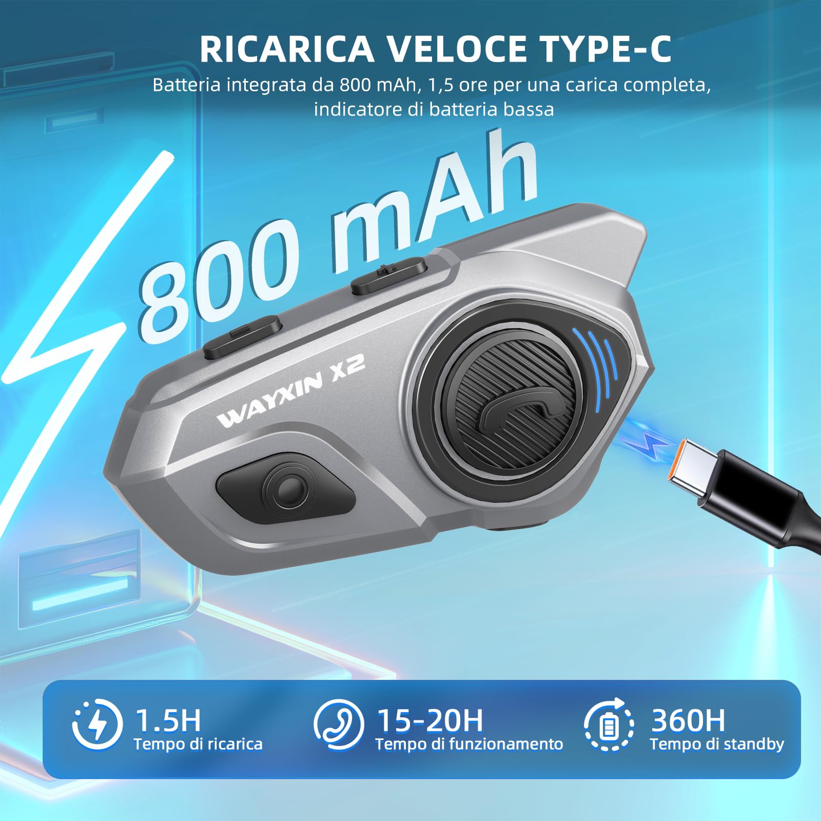 X2 citofono per moto, sistema di citofono integrato, cuffie Bluetooth per moto fino a 4 moto, con parti Hi-Fi, musica, radio FM, assistente vocale AI, impermeabile IP67