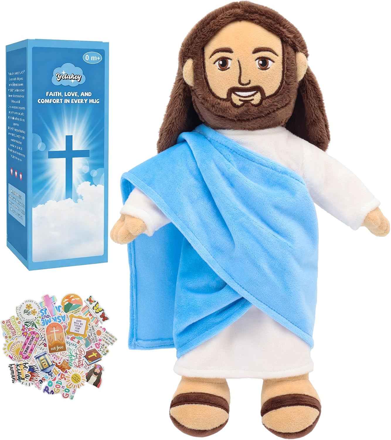 Yelakey Jesus Plush Doll - 13" Jesus Plushies with Stickers Christian Faith Plushie Faith-Based Gift for Kids Sunday School, Church, Religious, Easter & Christmas