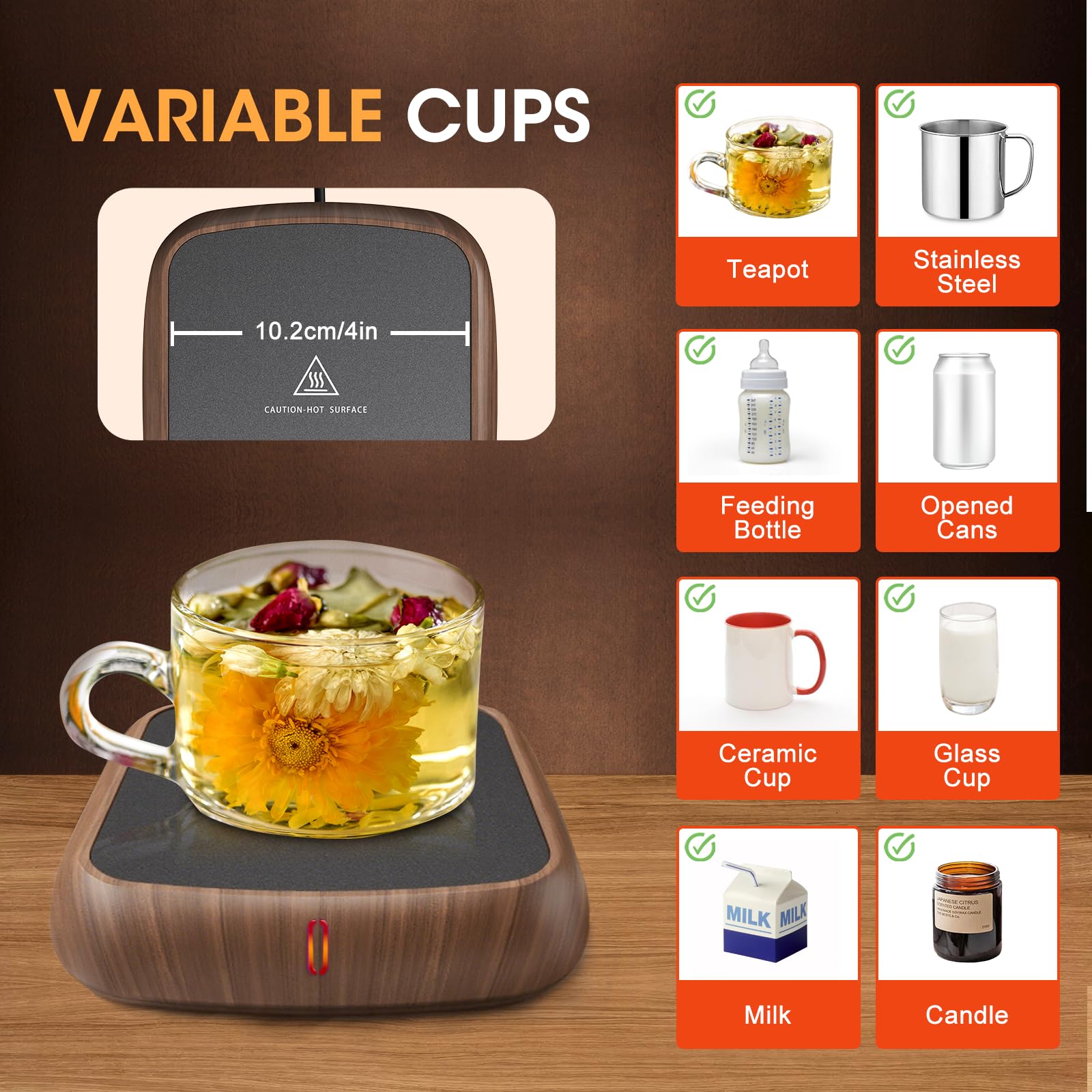 MQFORU Scaldatazze per Caffè, 3 Temperature Scaldatazze Elettriche, 6H Spegnimento Automatico Piastra Scaldacandela, Scalda Tè per Caffè, Latte, Tè