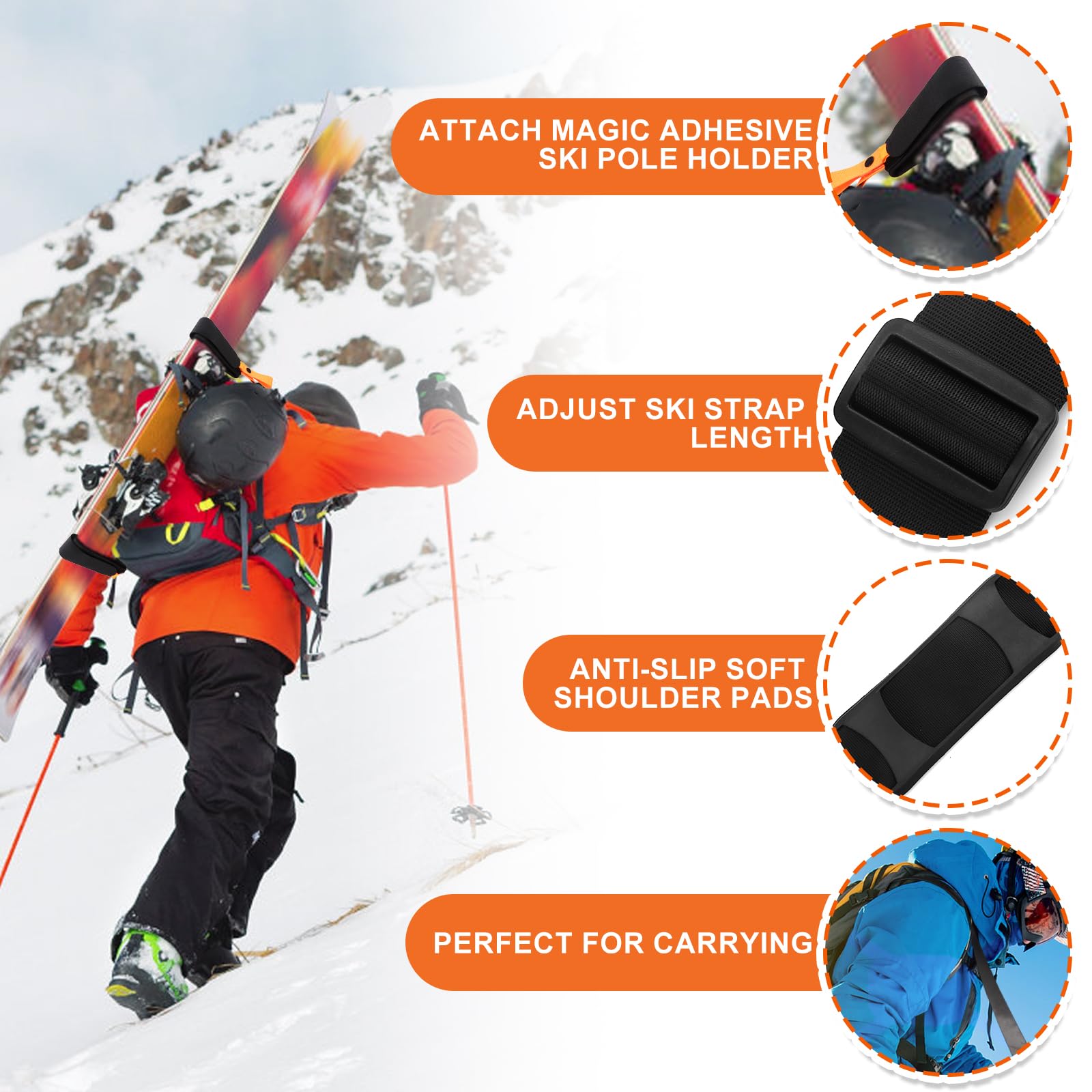 Sangles de Ski Réglables Draupnir avec Bandoulière Rembourrée pour Transport des Skis et Bâtons