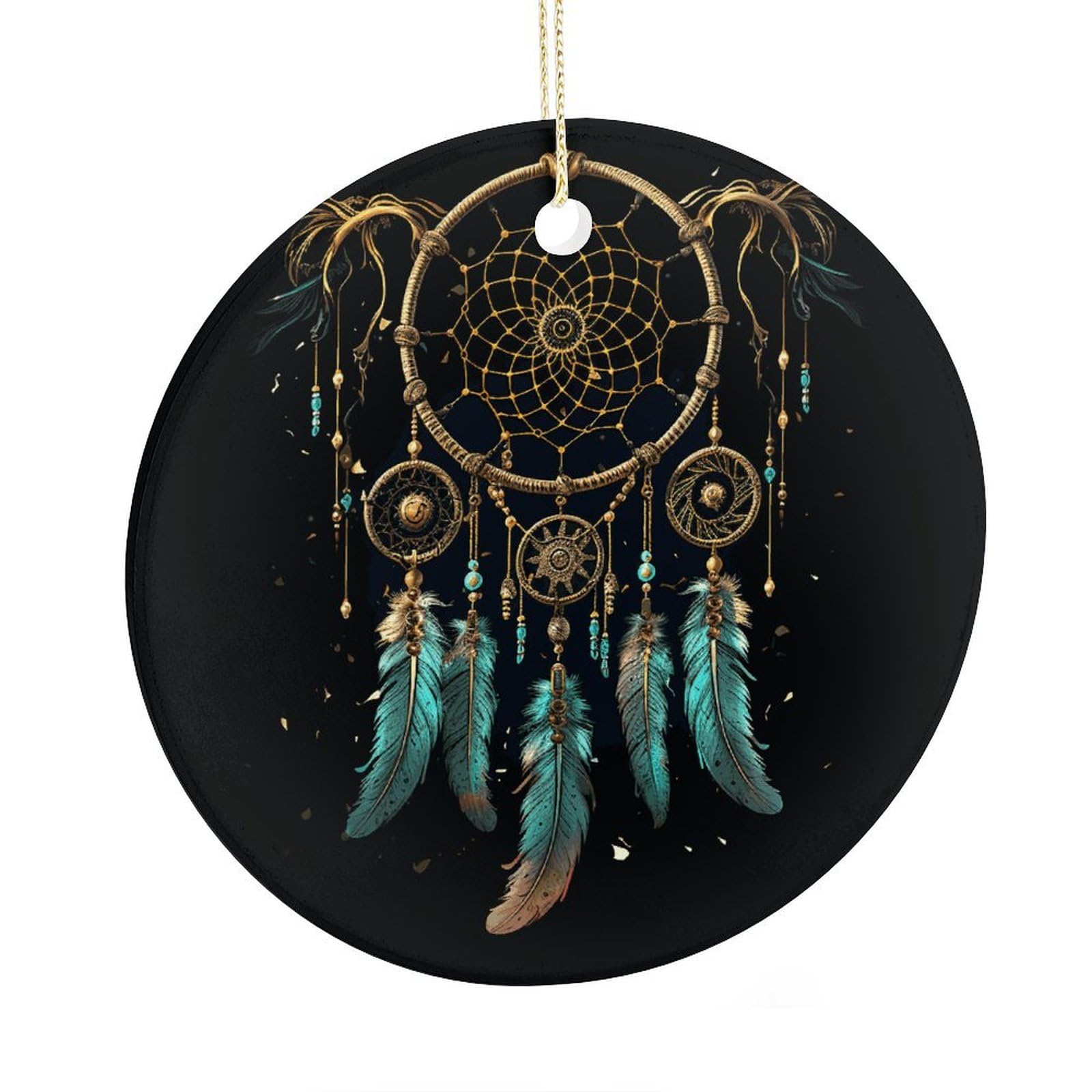Fekiloot Style Dark Dream Catcher Christmas Ornaments 2.9 Inch Round Ceramic Ornament Keepsake Thank You Gifts For Office, Room, Home - Holiday Present Ideas