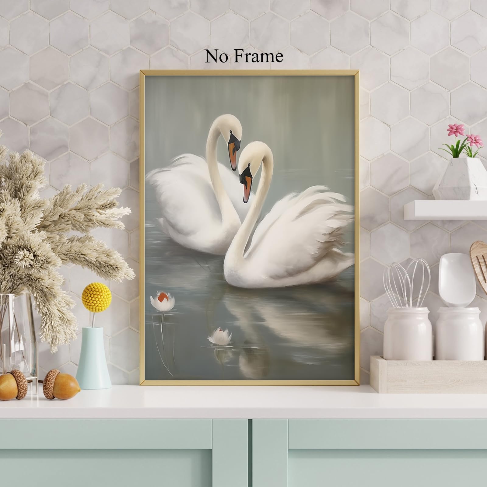 Amazon.co.jp: 白鳥のキャンバスウォールアート - ビンテージ動物画