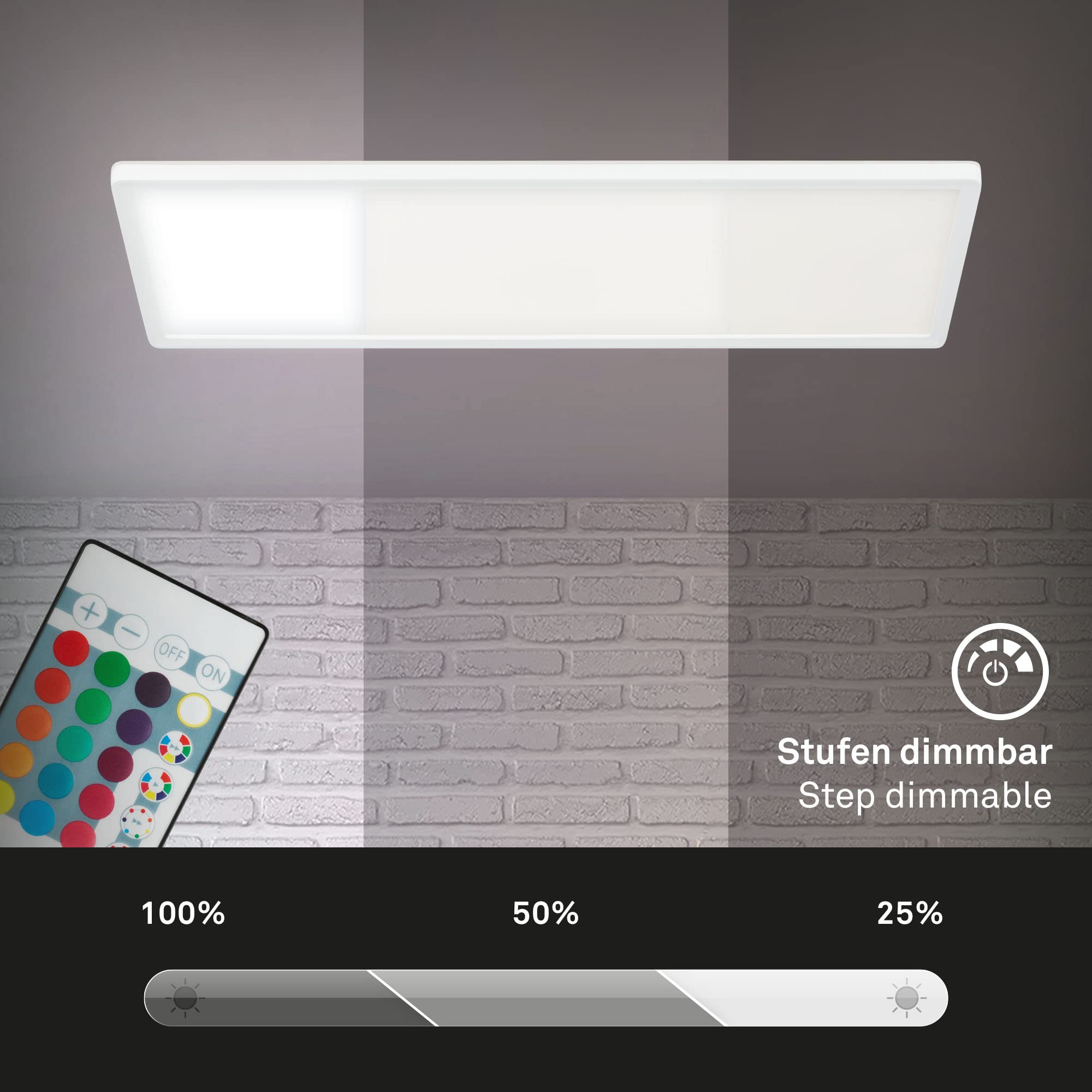 Briloner Leuchten - Ultra Flat Ceiling Light RGBW, LED Ceiling Light with Backlight, Neutral White, LED Panel, Colour Changing, Dimmable, Remote Control, White