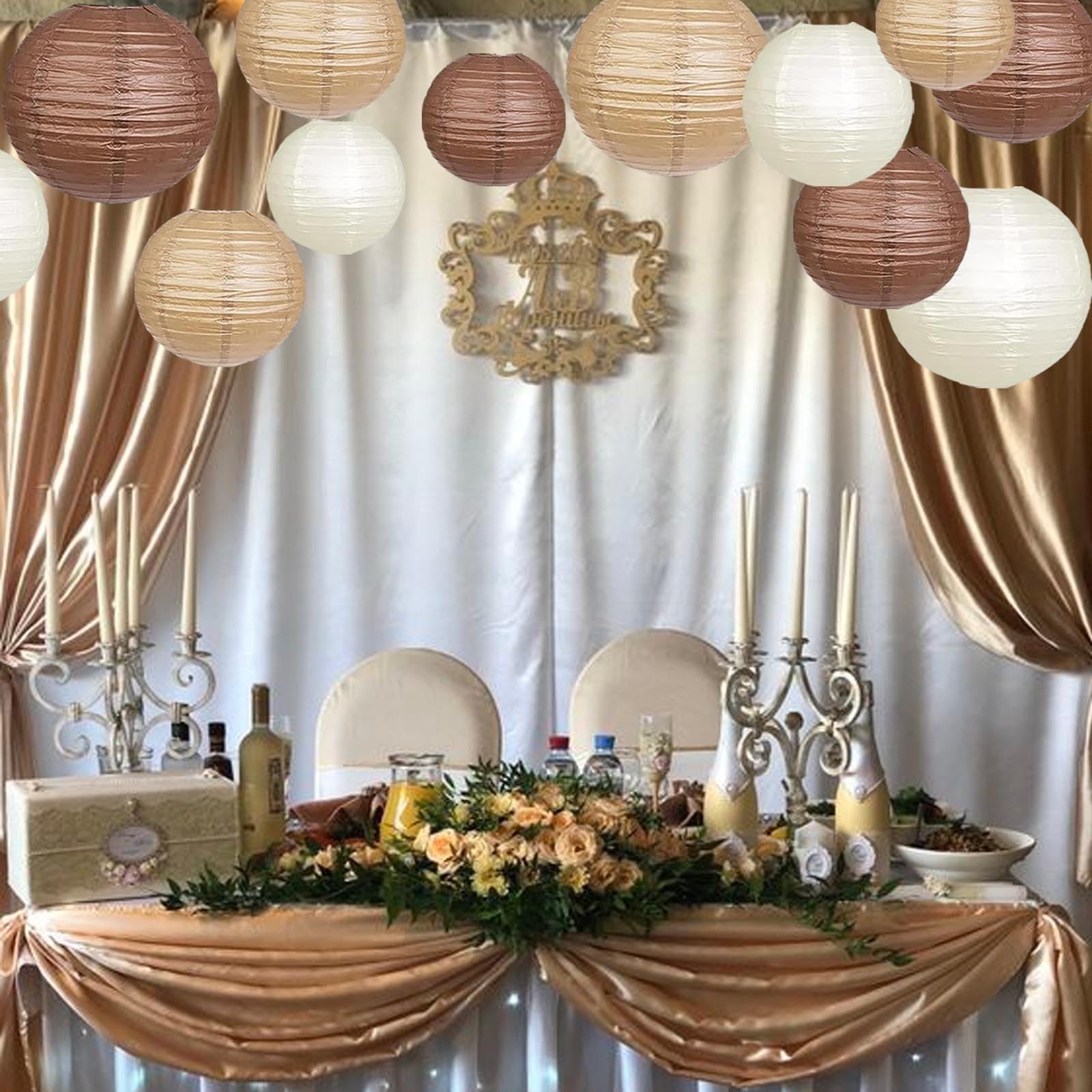 SIPRKAICT Boho Party Decor,Brown Hanging Paper Lanterns for Rustic Birthday Wedding Bridal Baby Shower Home Party Decoration(Brown,Cream,Tan)