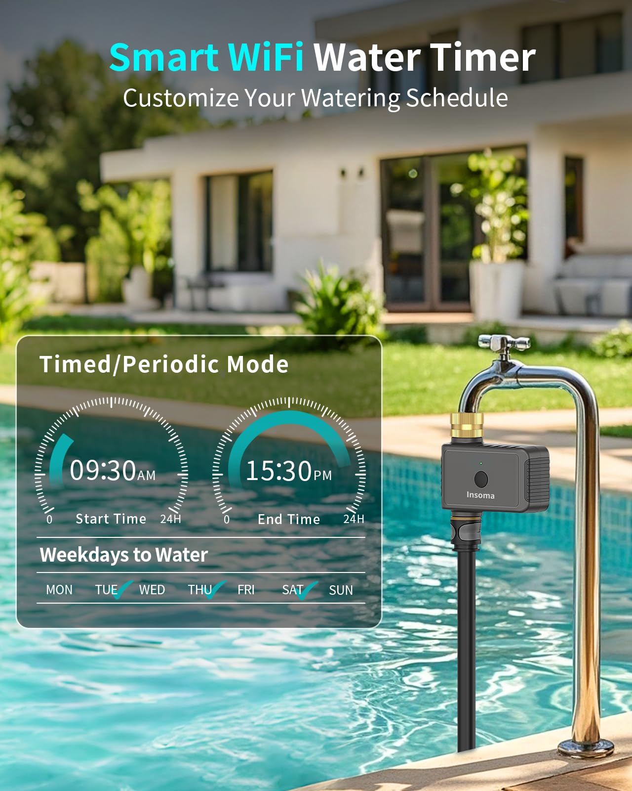 WLAN-Schlauch-Timer mit Messingeinlass, intelligenter Wasser-Timer 1 Zone, Sprinkler-Timer mit WiFi-Hub für Fernbedienung über 2,4 GHz WLAN, Sprach-/App-Steuerung mit Alexa & Google Assistant, für