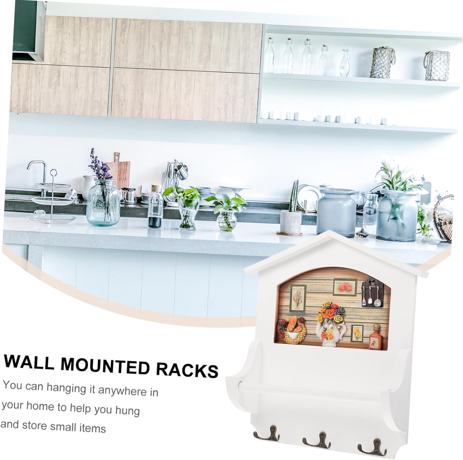 LIFKOME 1pc Wooden Wall Mounted Multipurpose Storage Rack Rustic Towel Holder Hook for Kitchen Home Office Restaurant Space Saving Design