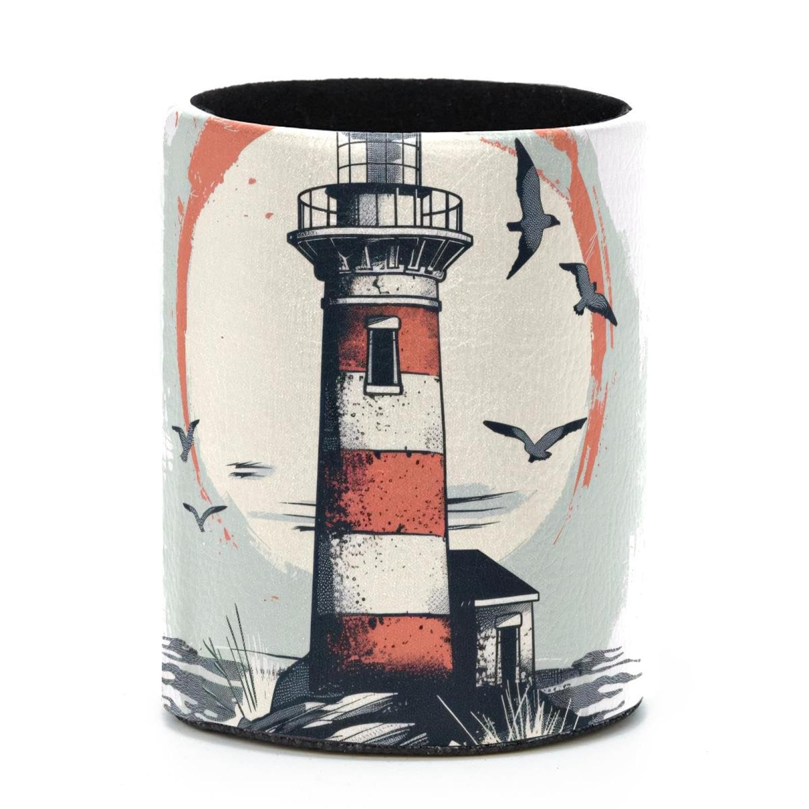 VAPOKF Round Pencil Holders for Desk, Ocean Lighthouse Pen Holders Pen Pot Makeup Brushes Storage Desktop Stationery Supplies Organiser for Home Office