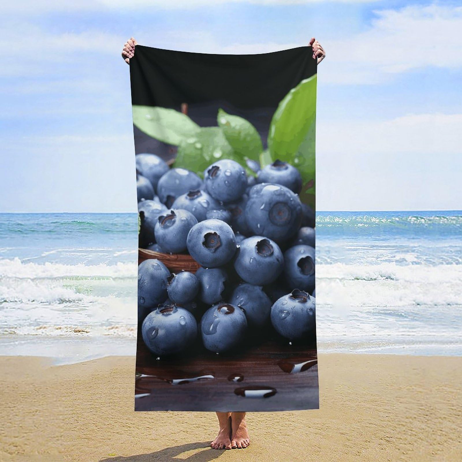 NTVOWPZO Delicious Blueberries Beach Towel Oversized Microfiber Bath Towels Lightweight Sand Proof Beach Towels Absorbent Pool Towels for Swimming Yoga Bathroom Towel 31.5" X 63"