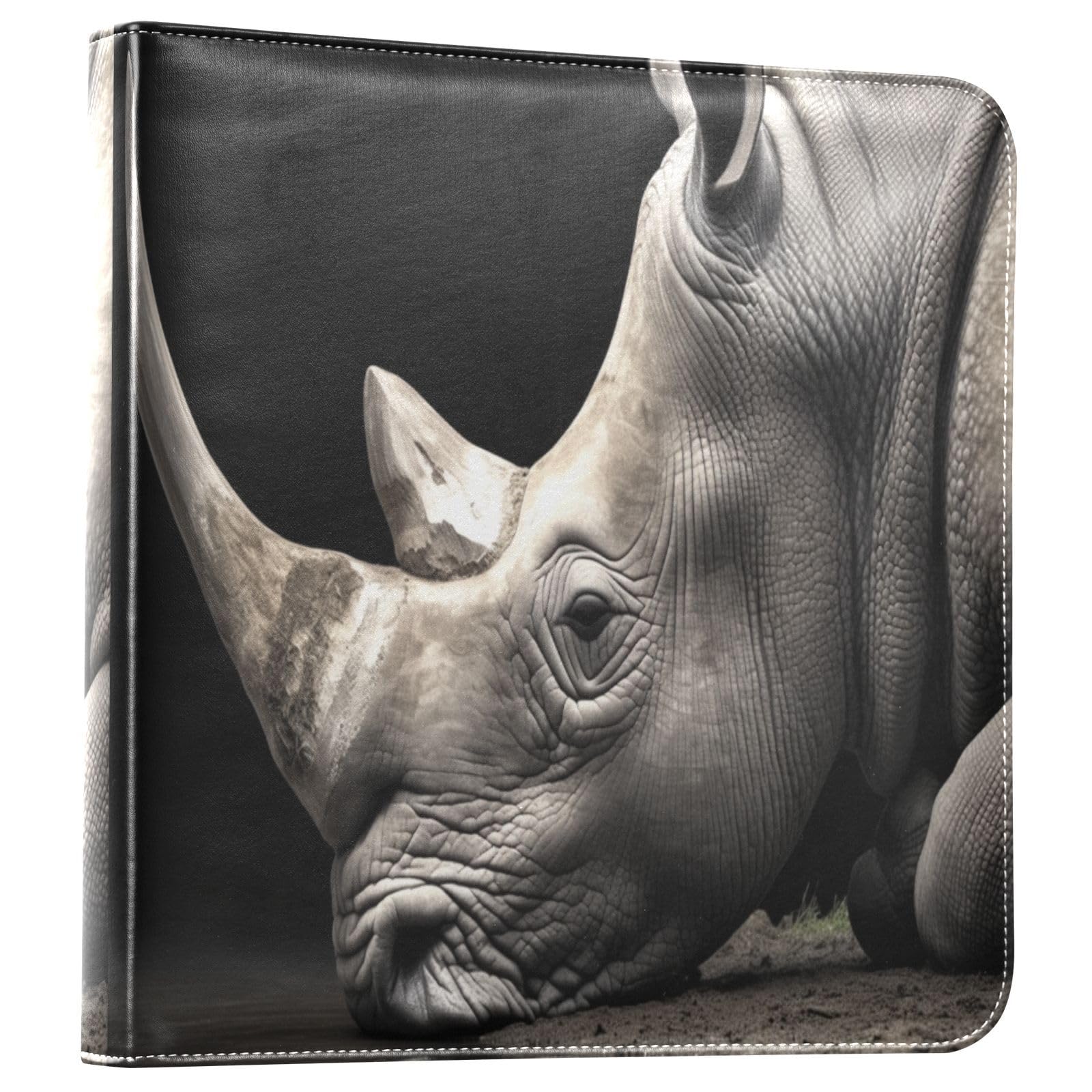 Kigai White Rhinoceros Photo Album Self Adhesive Scrapbook Album Leather Cover DIY Picture Scrap Book with 20 Adhesive Sheets, 11.8x24x0.8 inch