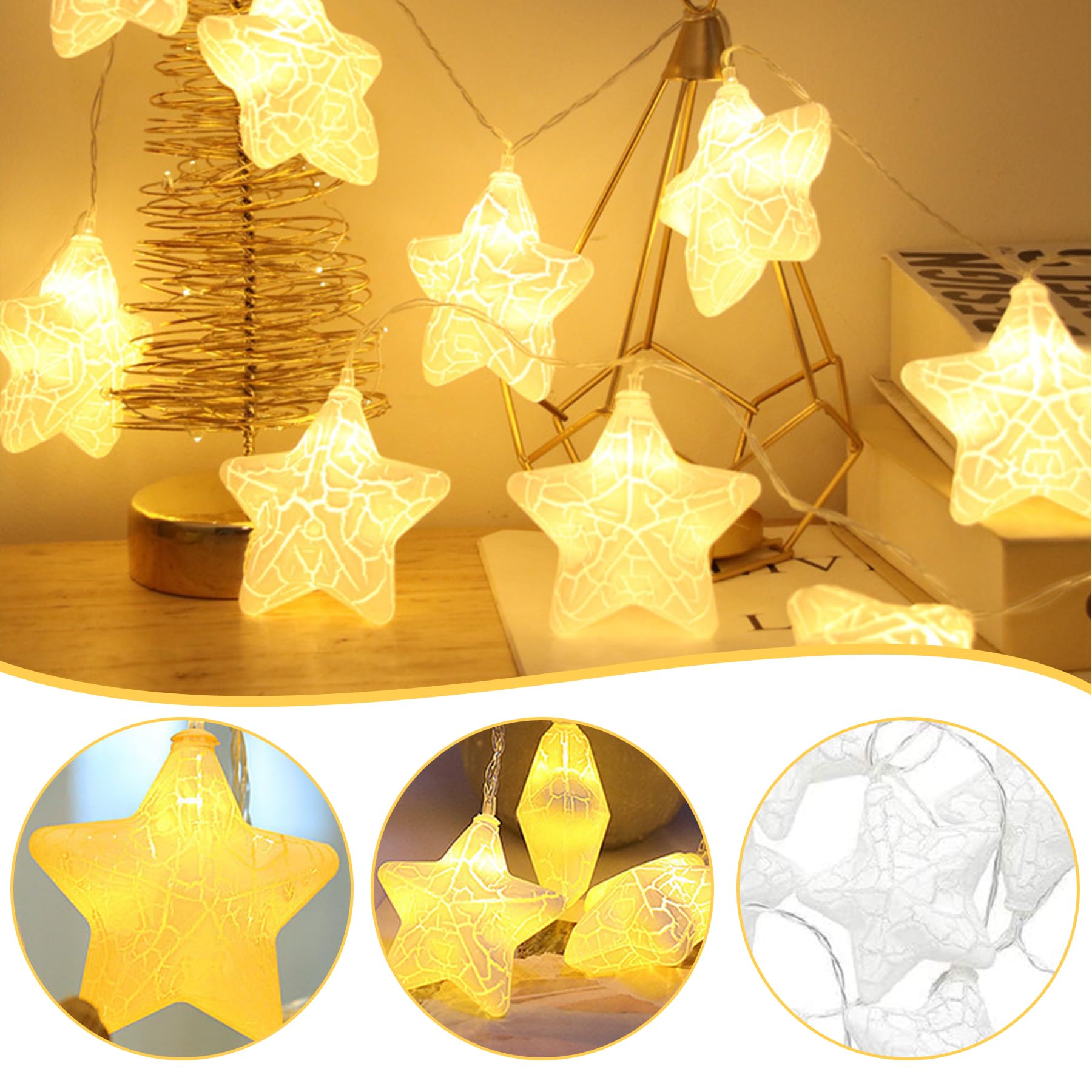 Sunshine Smile Stern Lichterkette 1,5m - 10 LED Sterne Mit Batteriebetrieb