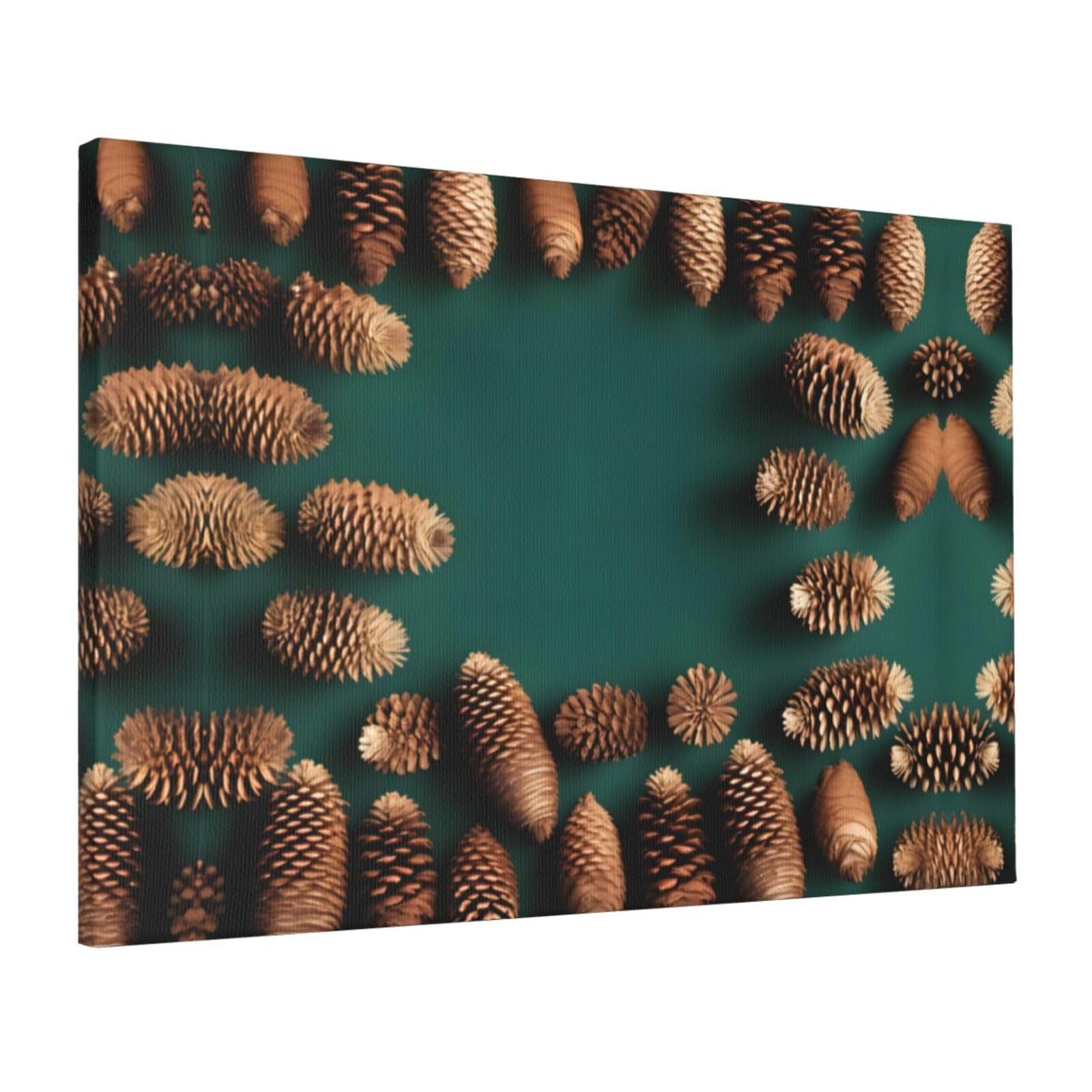 CNTDBU Pine Cone Border Canvas Wall Art 16x24 Inch-Large Modern Painting Print for Living Room, Framed Ready to Hang Artwork for Bedroom