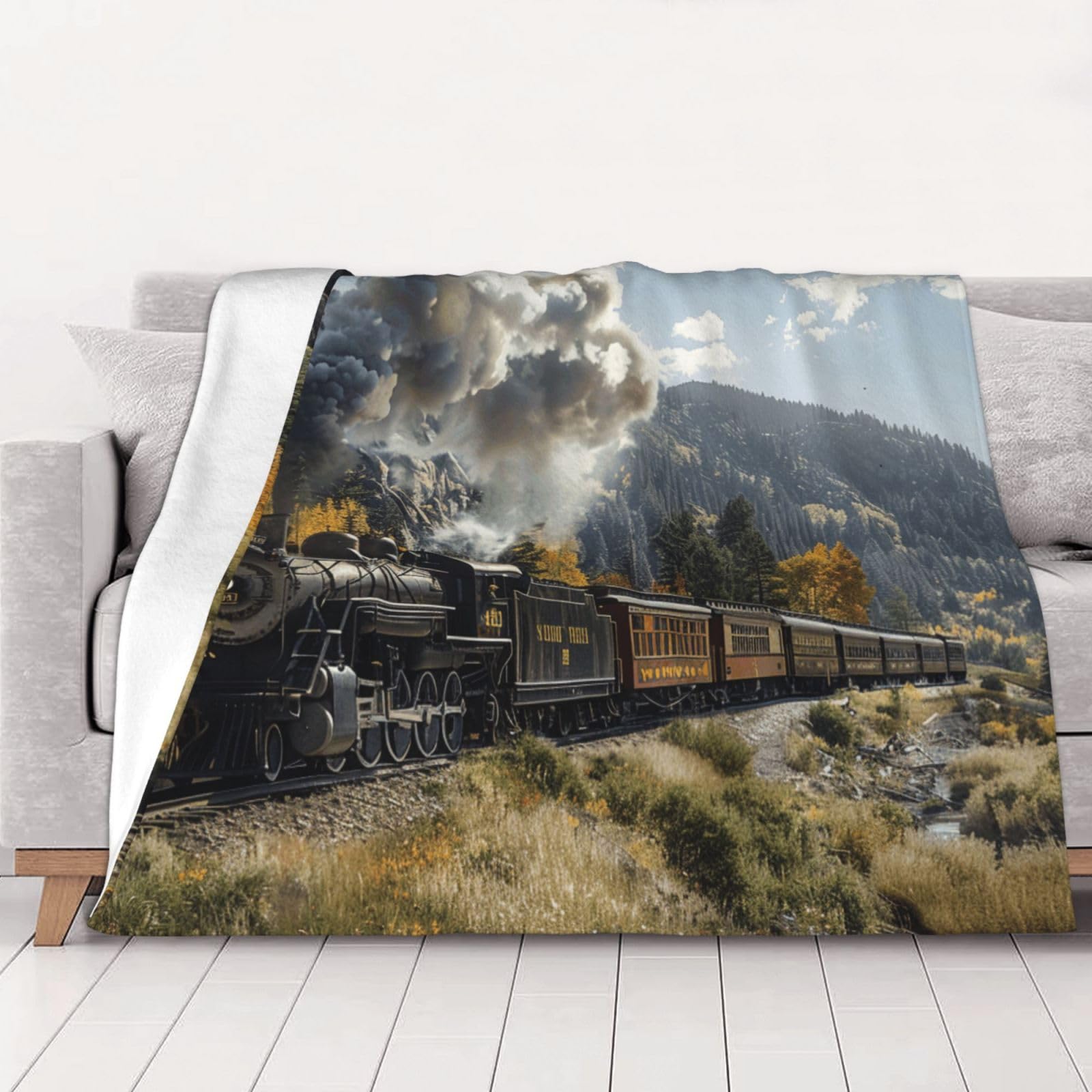 Couverture train locomotive à vapeur 150x125 cm pour des soirées cocooning sur le canapé