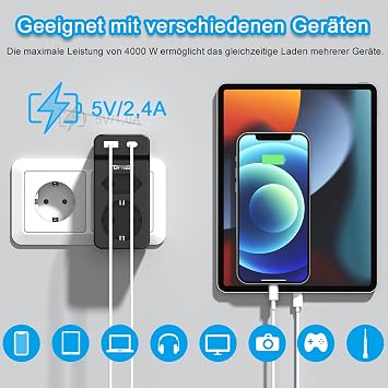 TOPREK Double Plug for Socket Multiple Plug Without Cable with USB C