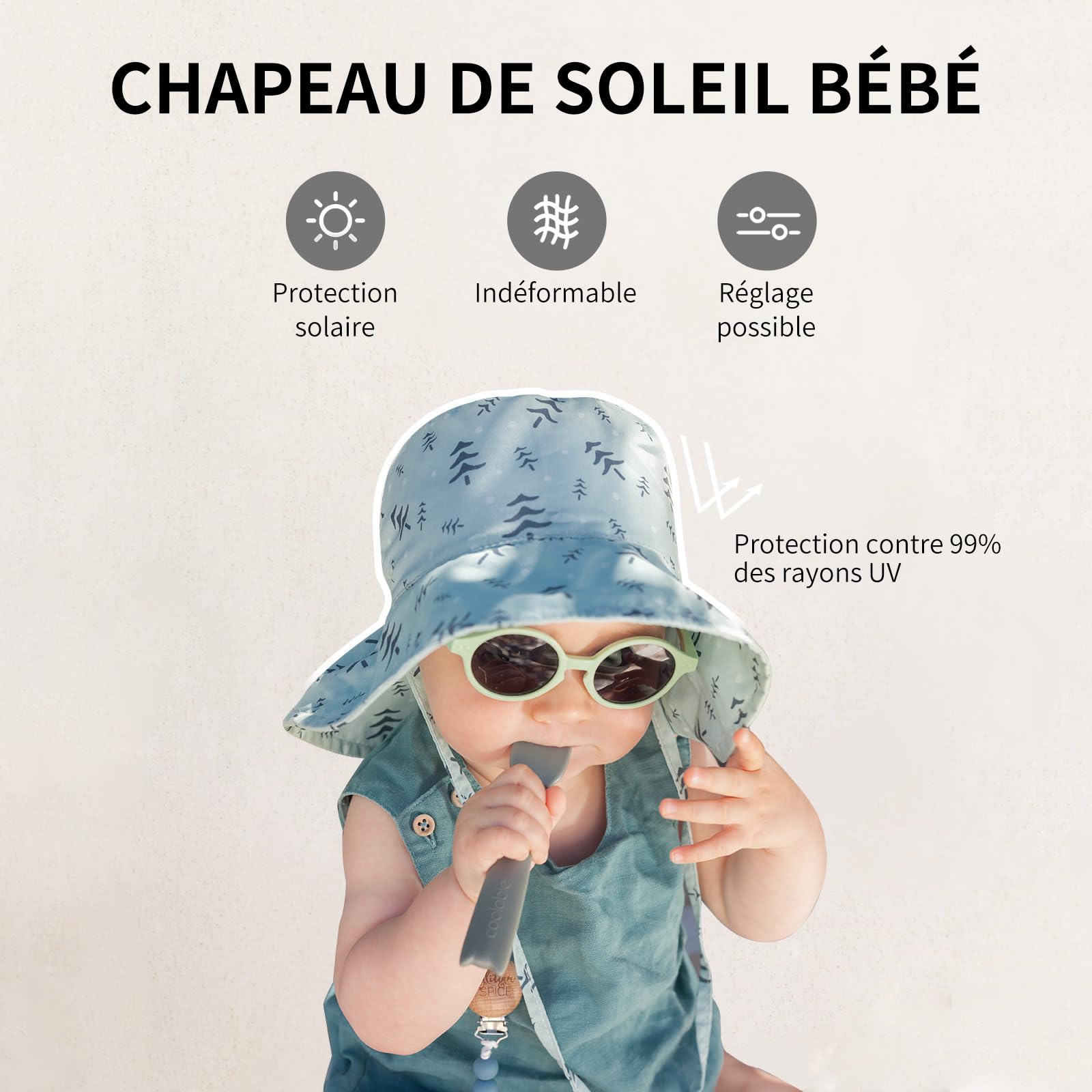 coolable Cappello da Sole per Bambini Pieghevole e Regolabile, Cappello a Secchiello Estivo con Ampio Bordo, Protezione UV UPF 50+ per Neonati e Bambini