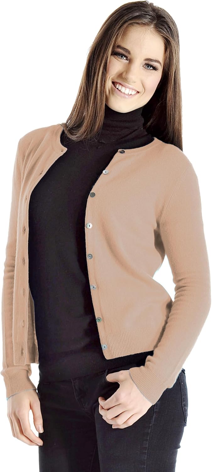 Cashmere Boutique 100% Pure Cashmere Women Cardigan Sweater - Round Neck, Long Sleeve, Button Down, Soft and Warm Sweater