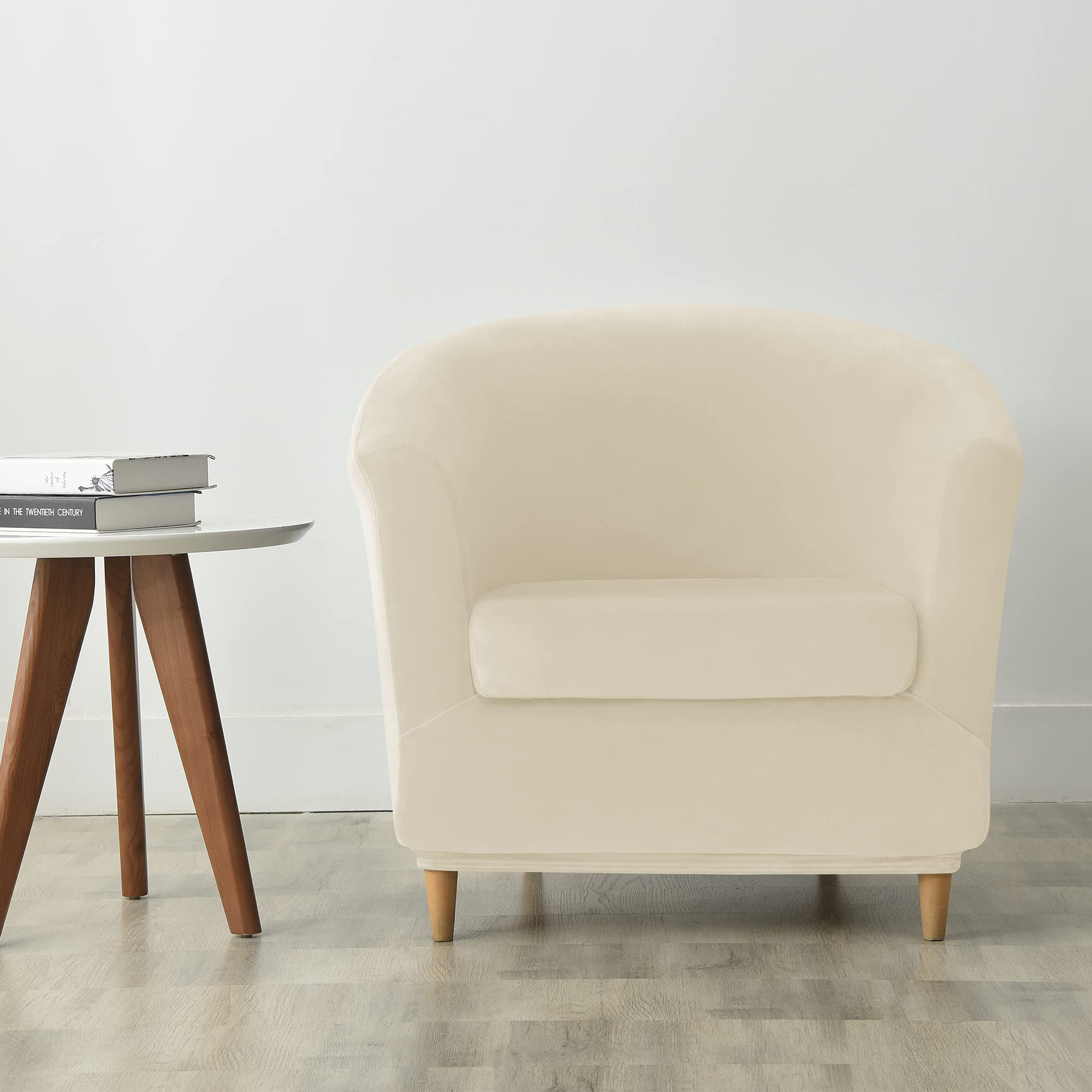 PENDEJATO Stretch Tub Chair Covers, 2-Piece Club Chair Slipcover with Cushion Cover Soft Velvet Armchair Slipcovers Furniture Protector for Living Room (Beige)