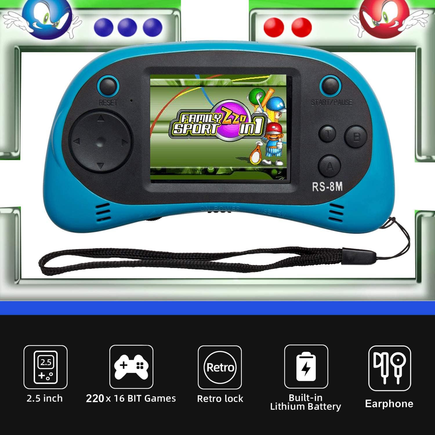 E-MODS GAMING Kids Handheld Games 16 Bit Retro Video Games Console with 220 HD Electronic Games - 2.5'' LCD Portable Travel Games Entertainment Gifts for Boys Girls Ages 4-12 (Lime Green) : Toys & Games