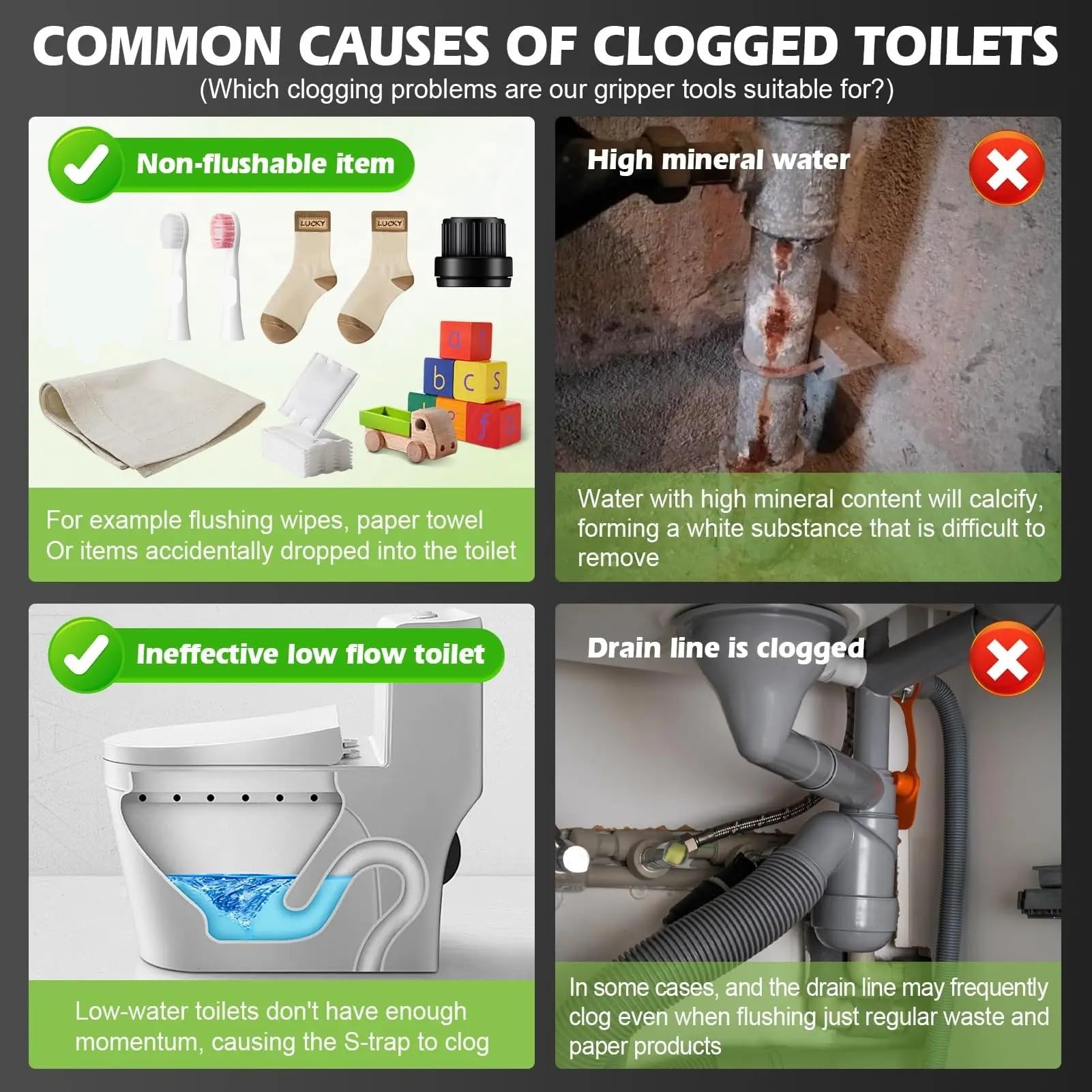 Strumento for Sbloccare La Toilette. Kit for Lo Scarico Delle Tubazioni | Soluzione completa for la pulizia degli impianti idraulici Scarichi a pavimento Fogne efficienti