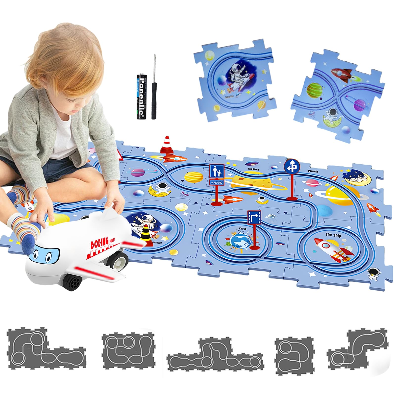 Puzzle Racer Kids Car Track Toy Car Set for Kids DIY 8PCS Puzzle Track Rail Route Educational Game Gift Toys for Children 2 3 4 5 6 Years