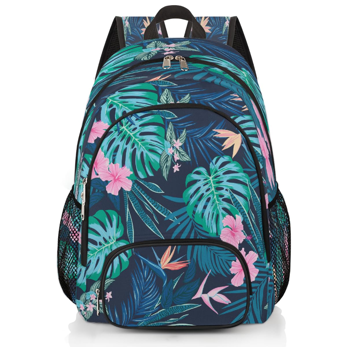 Mexpekil Sac à dos d'école léger pour garçons et filles, motif feuilles de palmier, fleurs tropicales, sac à dos pour ordinateur portable, sac à dos décontracté pour enfants et adolescents