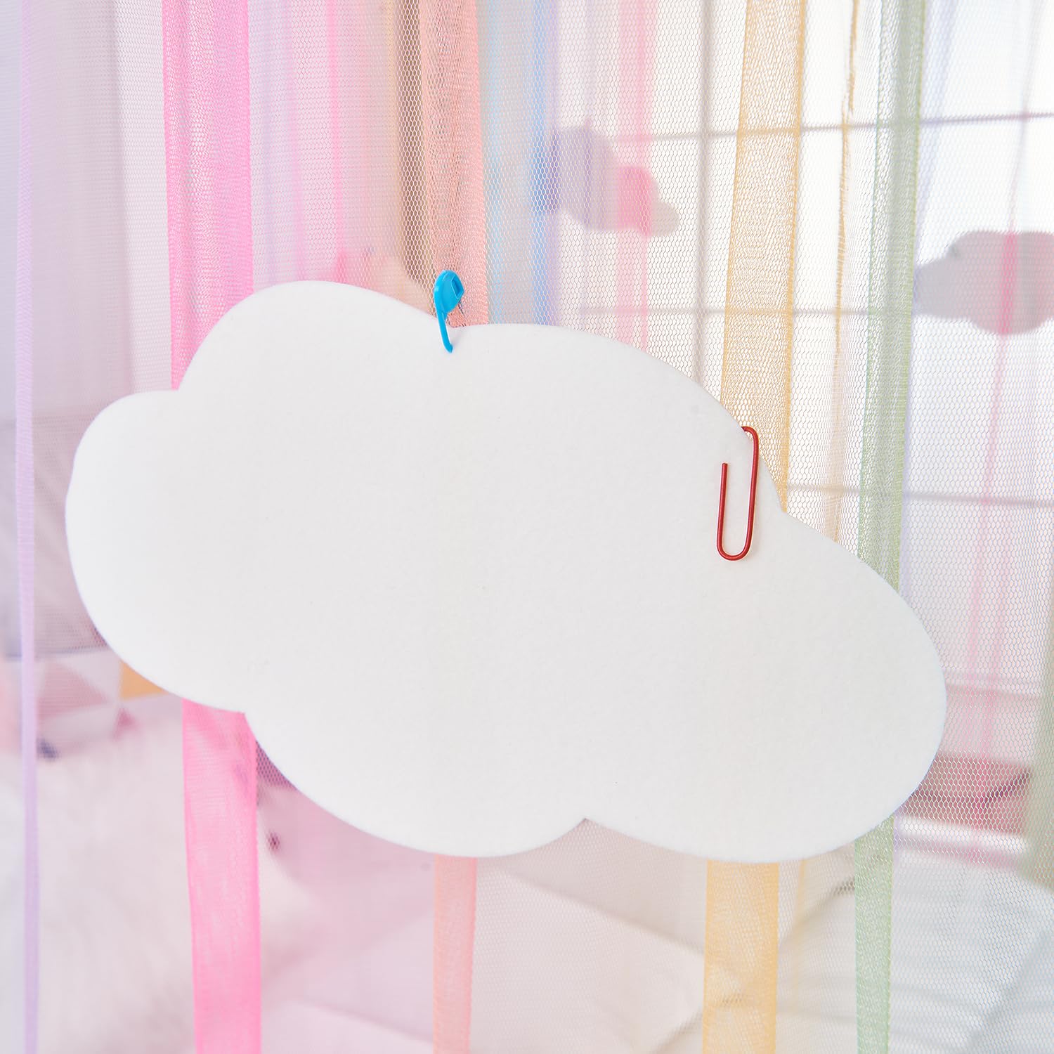 Betthimmel mit Regenbogen-Prinzessinnen-Baldachin, Bettschal, Volant mit Wolkenornamenten, Betthimmel für Mädchen, Bettwäsche, Dekoration (Doppelbett, Regenbogen, 2 Stoffbahnen)