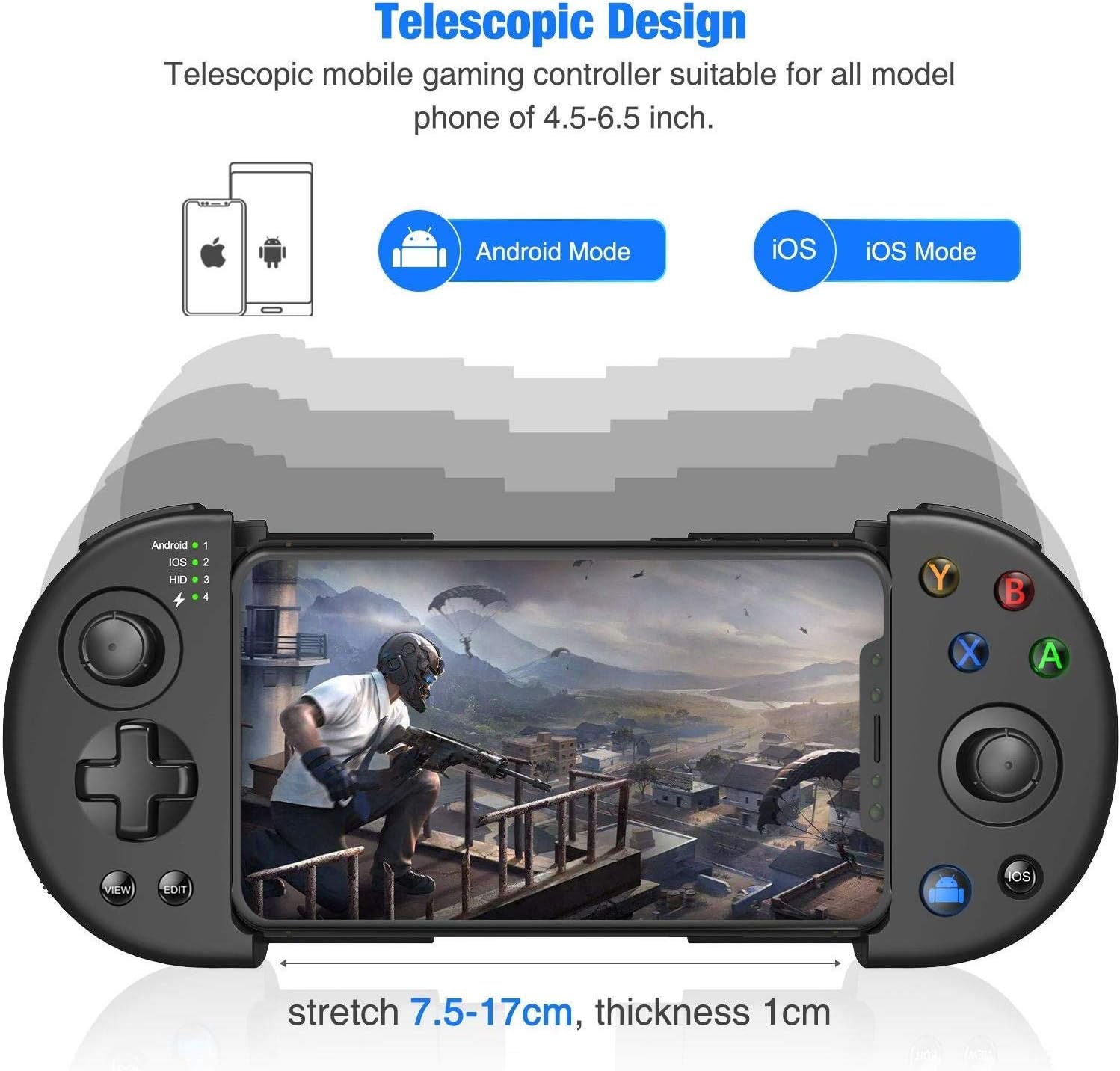 Blindspares Wireless, PUBG Mobile Controller with Triggers for 3.5-6.5 Inch Android iOS for FPS Games Gamepad, Large, Black