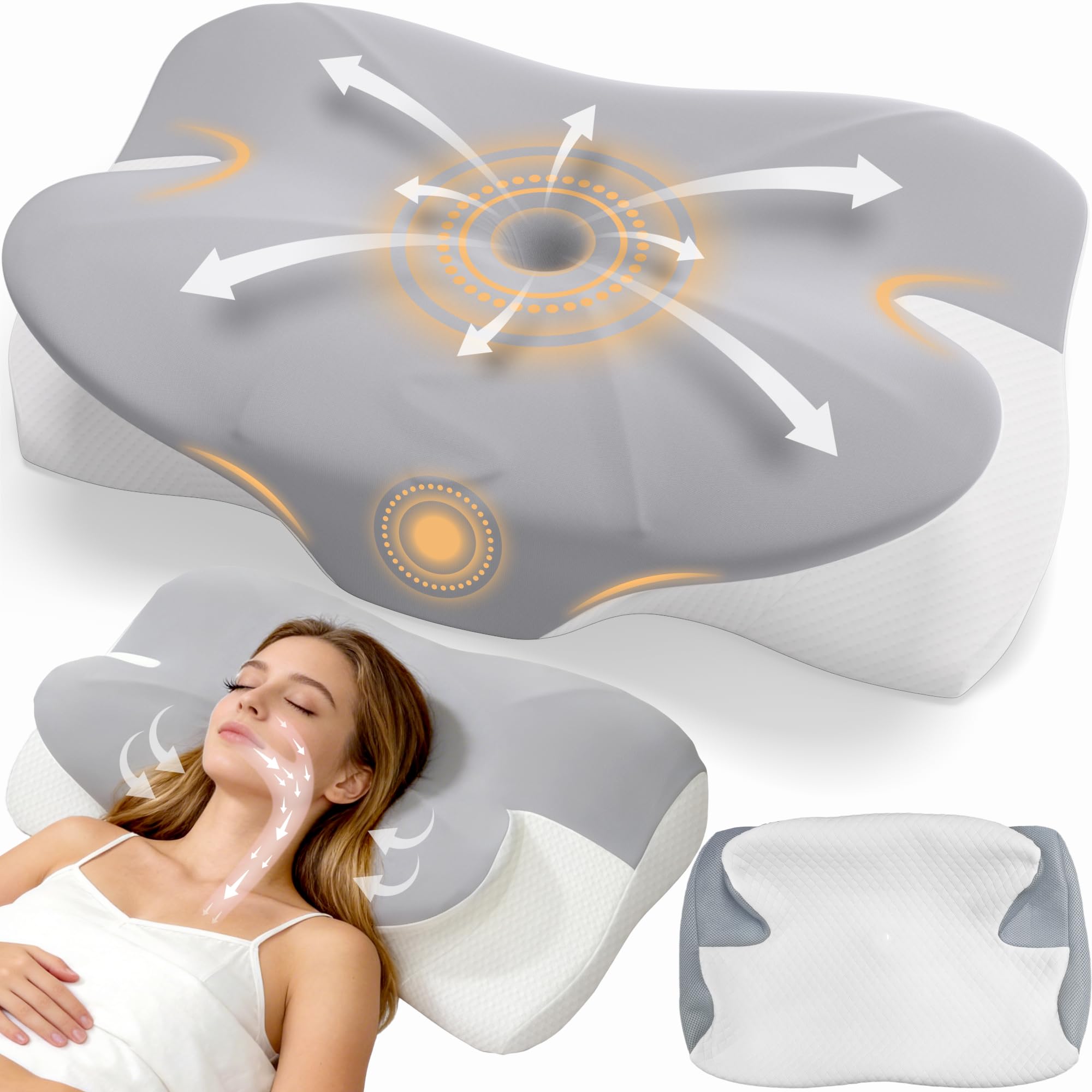 READAEER Cuscino Cervicale Memory Foam Ergonomico, Cuscino Ortopedico per Collo e Spalle, Doppia Altezza 13/10 cm con 2 Federe, Guanciale Traspirante per Dormire su Fianco e Schiena
