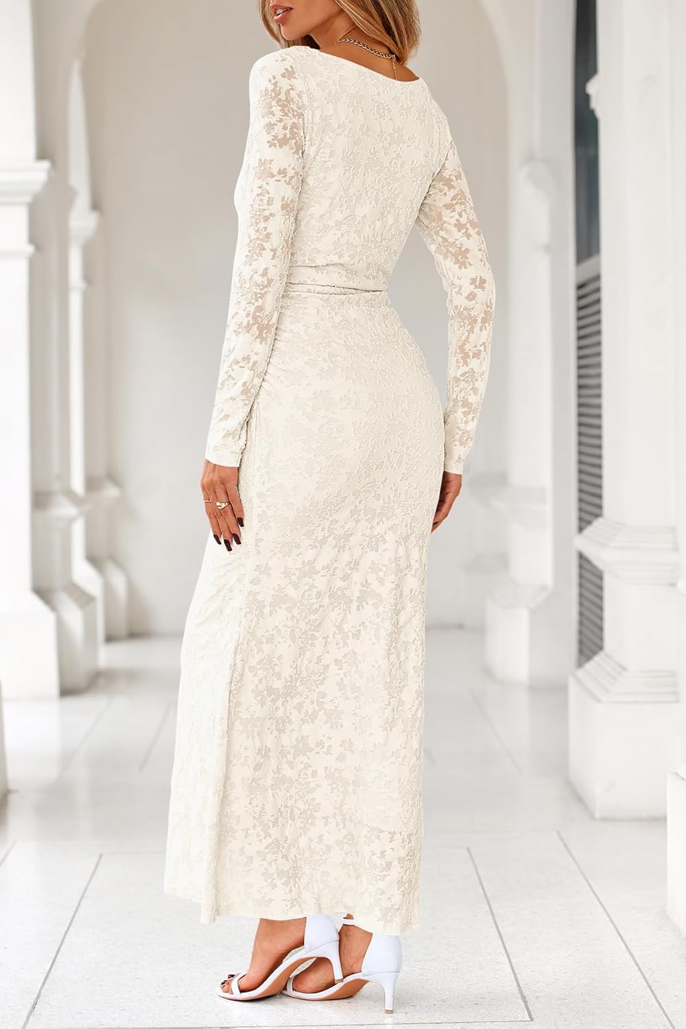 MITILLY Women's Formal Long Sleeve Dress Fall Elegant Floral Bodycon Ruched Cocktail Party Maxi Dresses New - Image 3