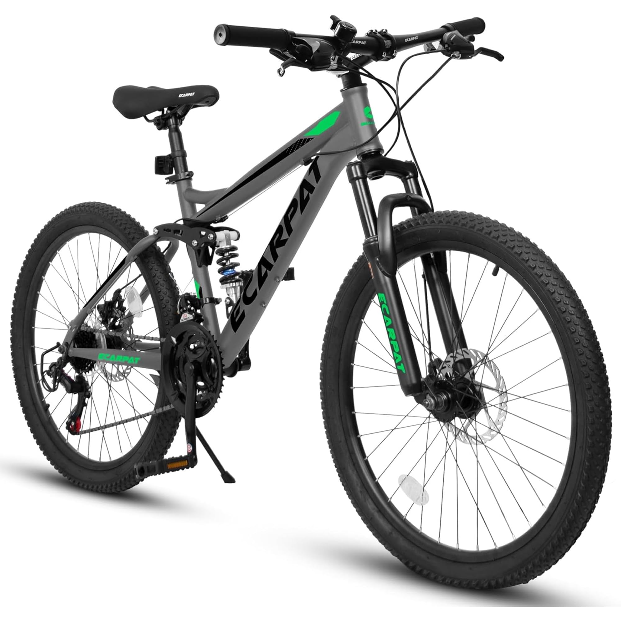 Ecarpat Mountain Bike 24 26 27.5 Inch, Dual Full Suspension Mens Womens Bike, 21 Speeds Dual Disc Brake Carbon Steel Bike, Boys Mens Mountain Bike for School Work Summer Camping, Birthday Gift Choice