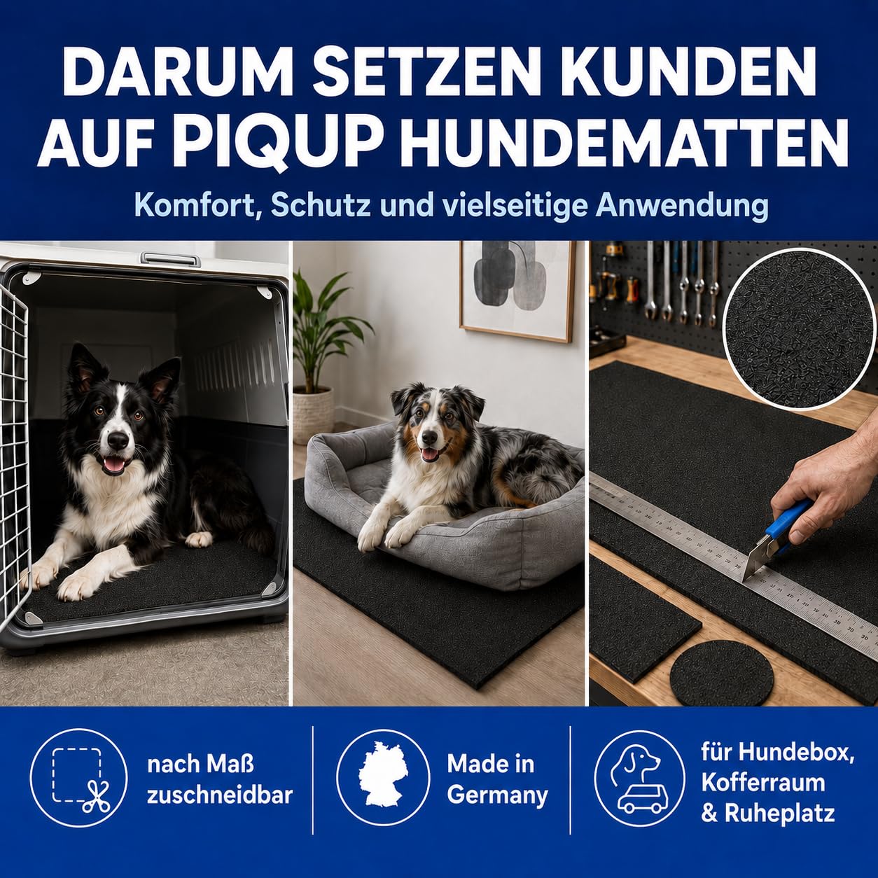 Antirutschmatte aus Gummigranulat 100 × 120 cm, 3 mm – Rutschhemmende Gummimatte zur Ladungssicherung, zuschneidbar, robust und wasserfest, Made in Germany