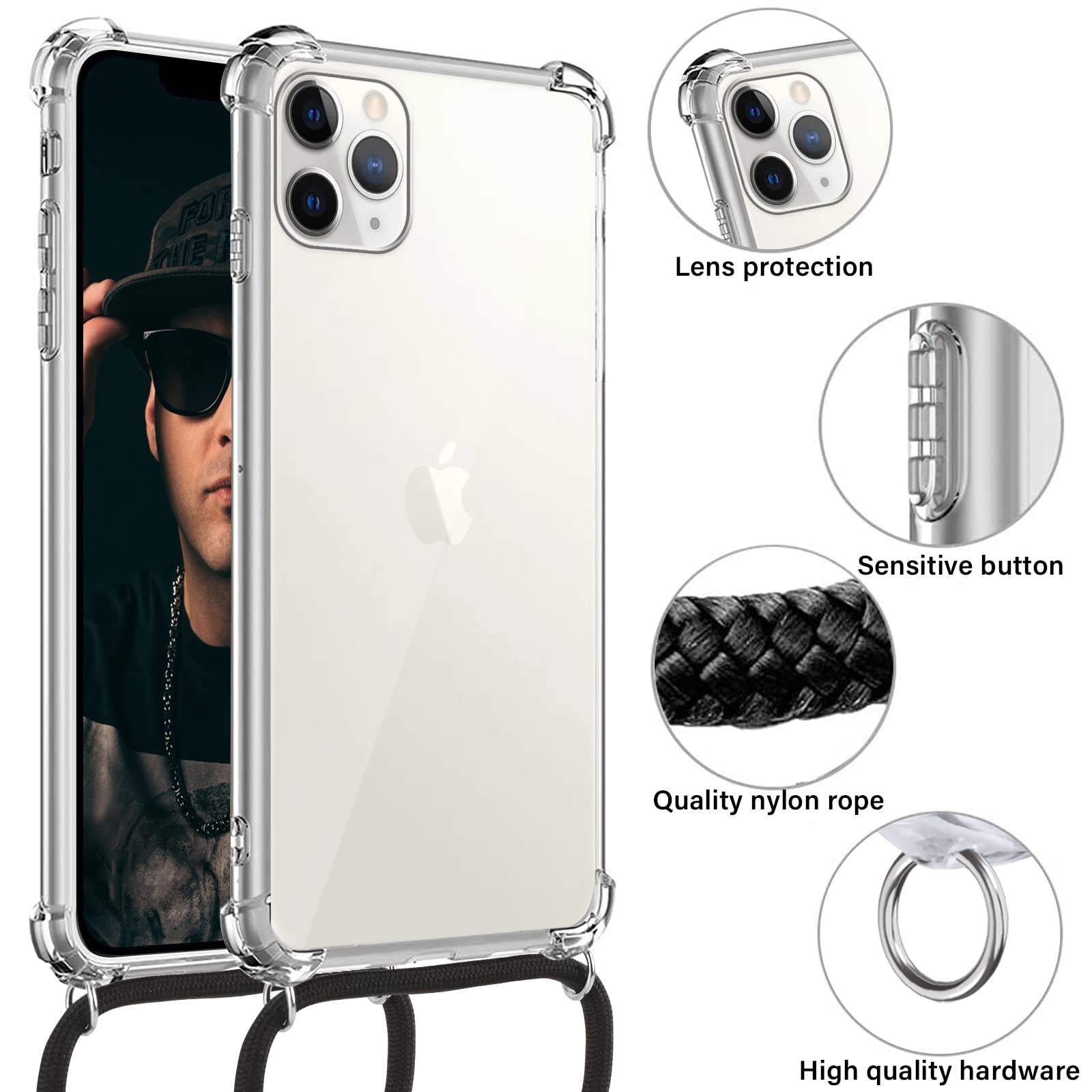 Custodia Per IPhone Con Cordoncino – Cover In Silicone Liquido Per 11/12 Pro/Max Con Laccetto Da Collo – Colore Lavanda Viola - 4
