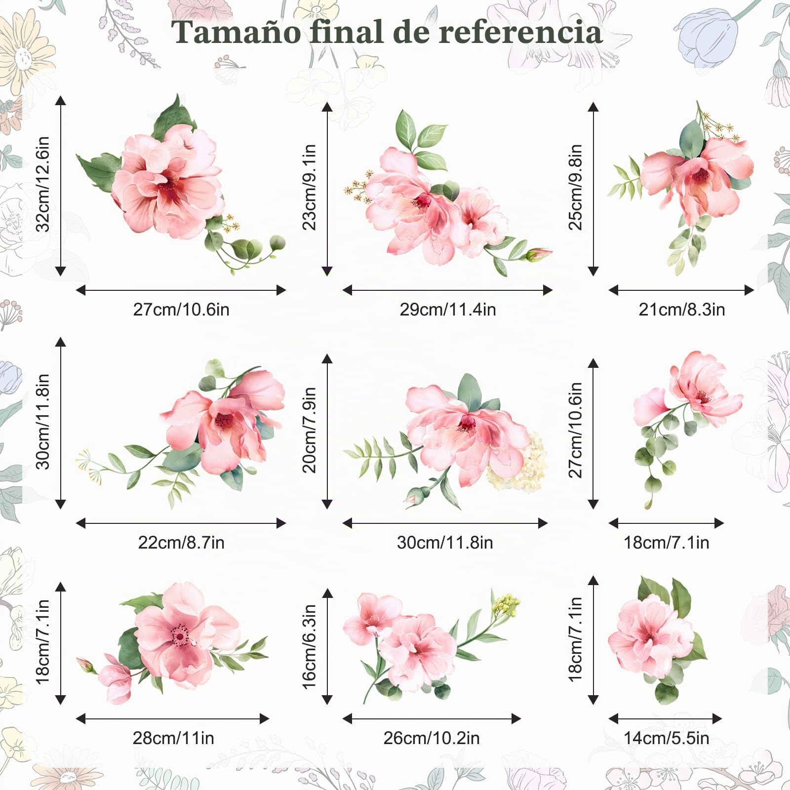 Pegatinas de Pared Flor Rosa, Vinilos Decorativos Pared 10 Sheets Jardín de Primavera Floral, Adesivos Paredes Decoración para Salon Dormitorio Pasillo Oficina Sofá Muro Armario Cajones