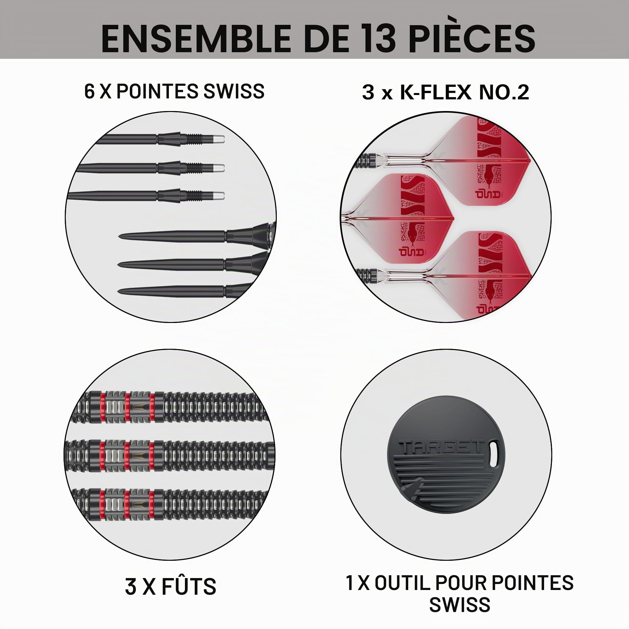 Target Darts Nathan Aspinall Pointe en Acier 95K Fléchette Set, 22G/24G/26G | 95% Tungstène Fléchettes, K-Flex N°2 Volants et Arbres, Swiss Storm Noir & SP Outil Inclus | Player Edition Professionnels