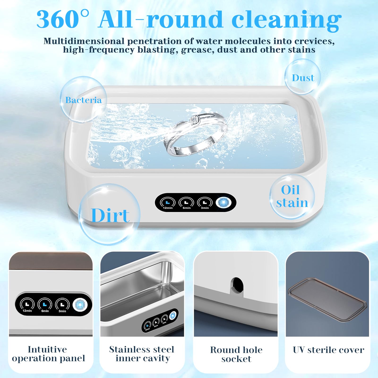 Ultraschallreinigungsgerät, 49kHz Ultraschallreiniger, 650ML Brillenreinigungsgerät, Ultraschall Brillenreiniger Schmuckreiniger, Ultrasonic Cleaner für Brillen Schmuck Münzen Zahnersatz
