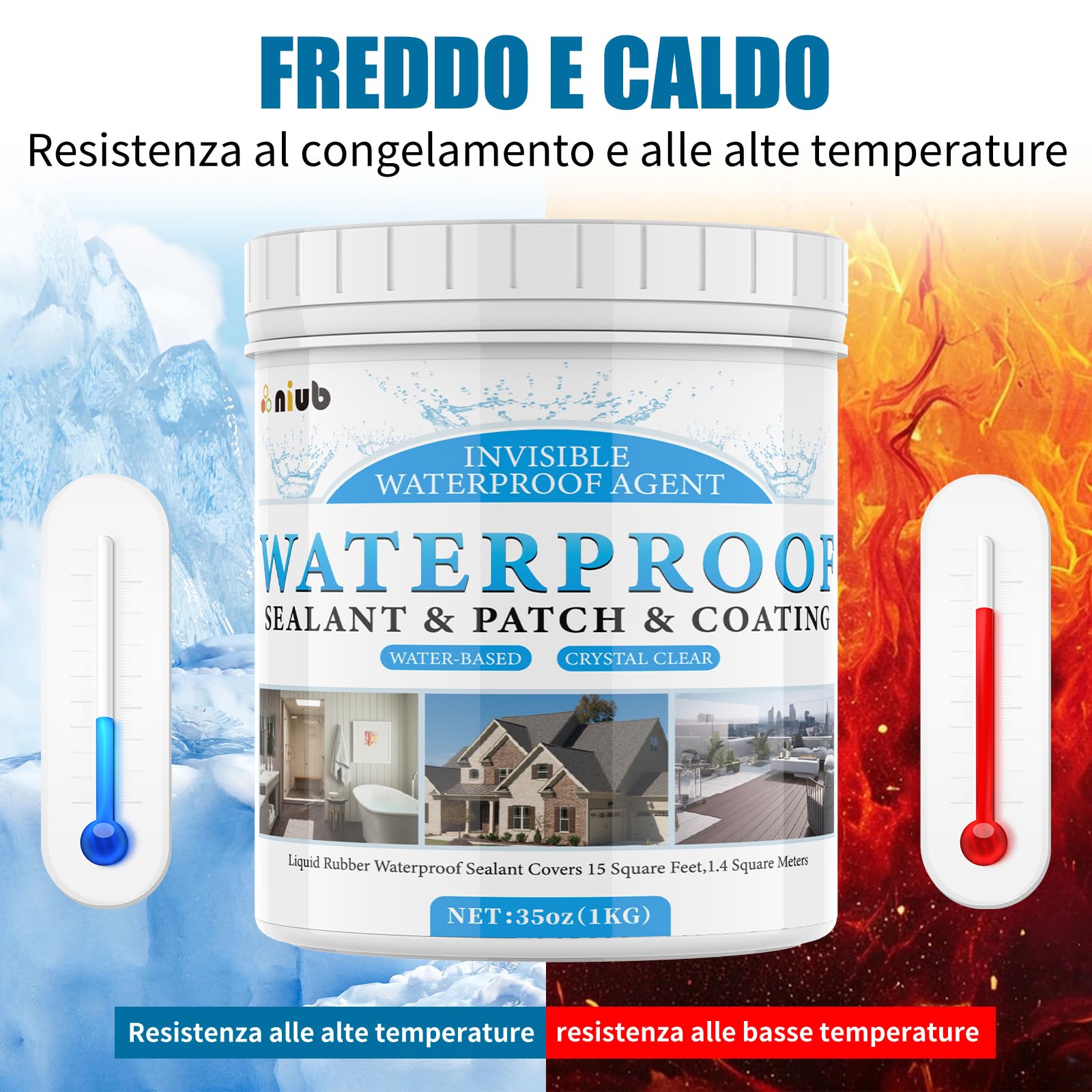 sigillante impermeabile trasparente, impermeabilizzante terrazzi, guaina liquida trasparente, sigillante perdite acqua, sigillante isolante impermeabile, impermeabilizzante trasparente 2KG