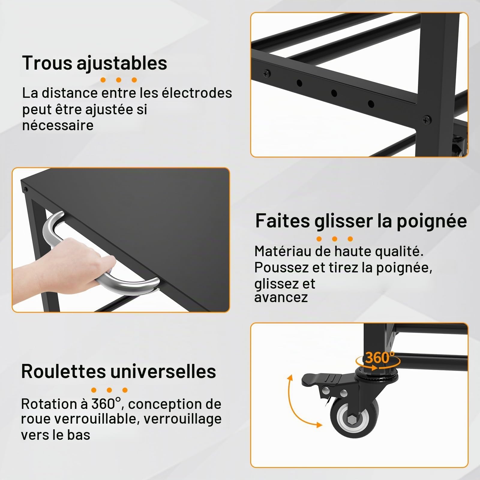 Étagère de Rangement pour Filament d'imprimante 3D, Support de Bobine Filament Métal avec Roulettes, Rack Stockage pour Bobines PLA/ABS/TPU pour Atelier Bureau Domicile (Noir)