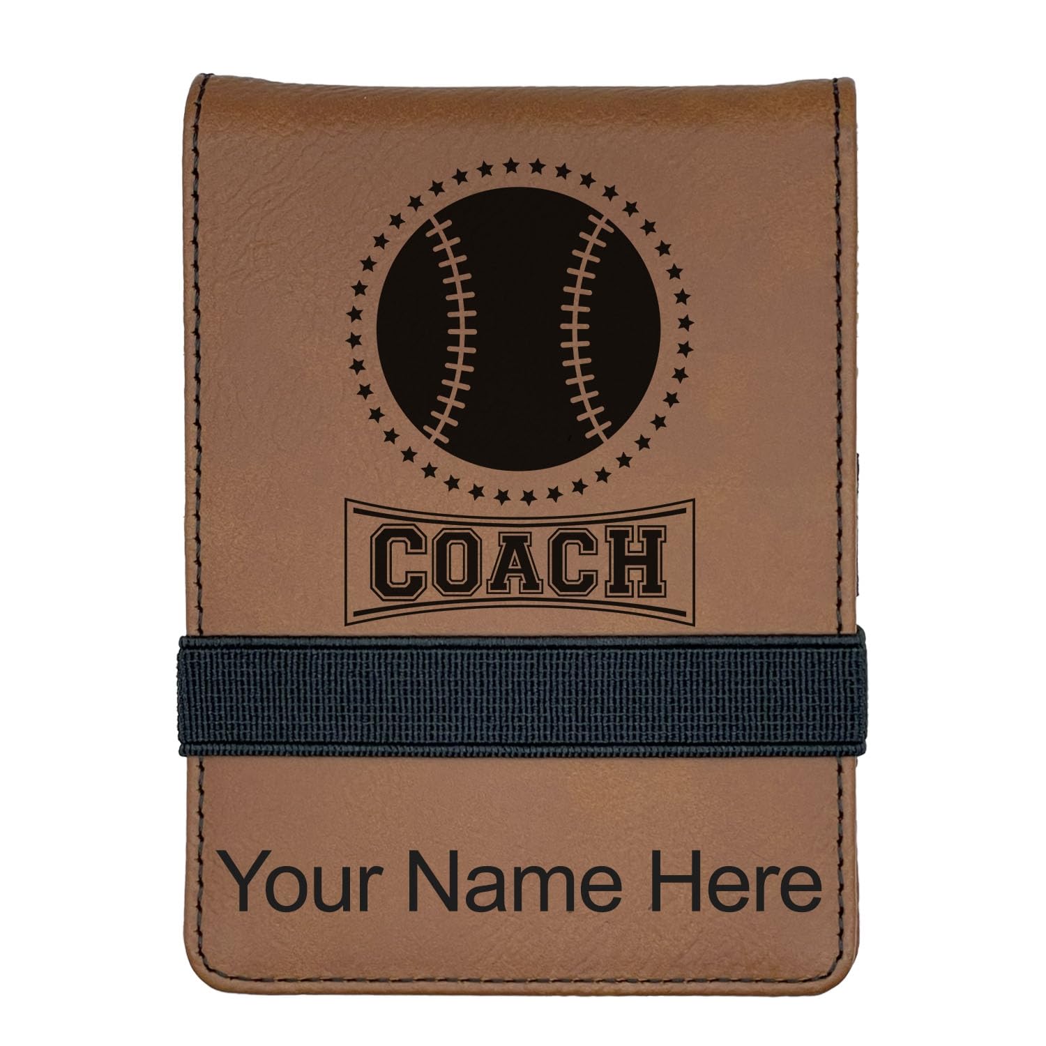 LaserGram Mini Padfolio with Notepad and Pen, Baseball Coach, Personalized Engraving Included (Dark Brown)