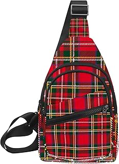 Mochila de hombro multiusos con cremallera, diseño a cuadros, color rojo y verde, Multicolor 4, 11.8x7x1.5in/30x18x4cm
