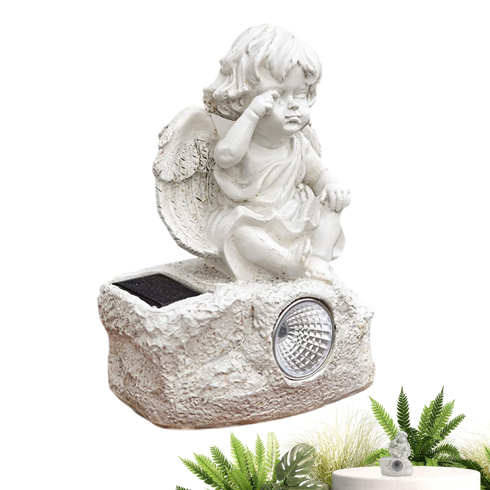 Statue d'ange de jardin en résine avec éclairage d'ambiance LED