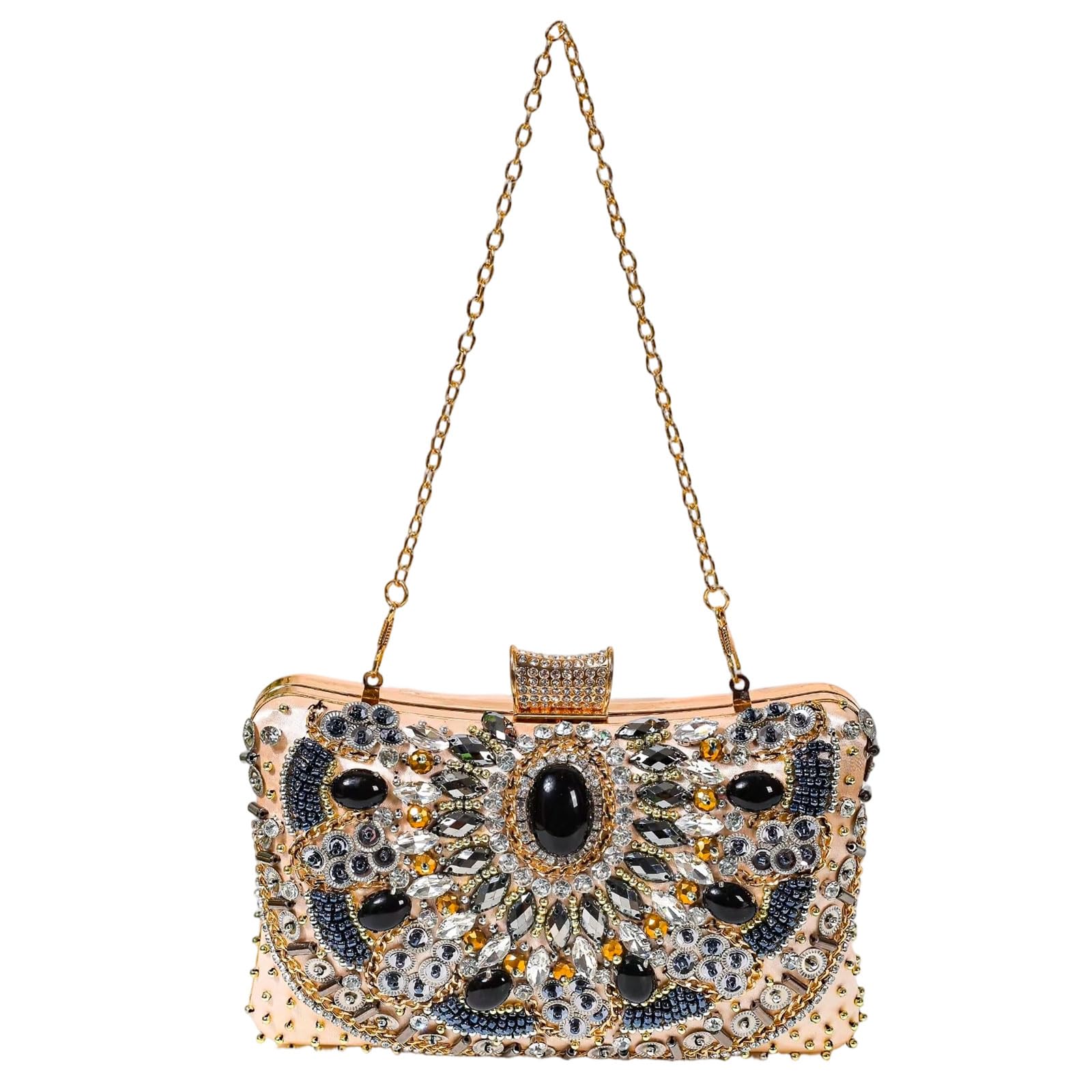 Clutch de noche con cuentas y cadena de metal