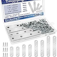 108PCS Stainless Steel Flat Mending Plates Brace Brackets for Wood - 4 Sizes (46mm/56mm/76mm/96mm) with Screws, Corrosion-Resistant